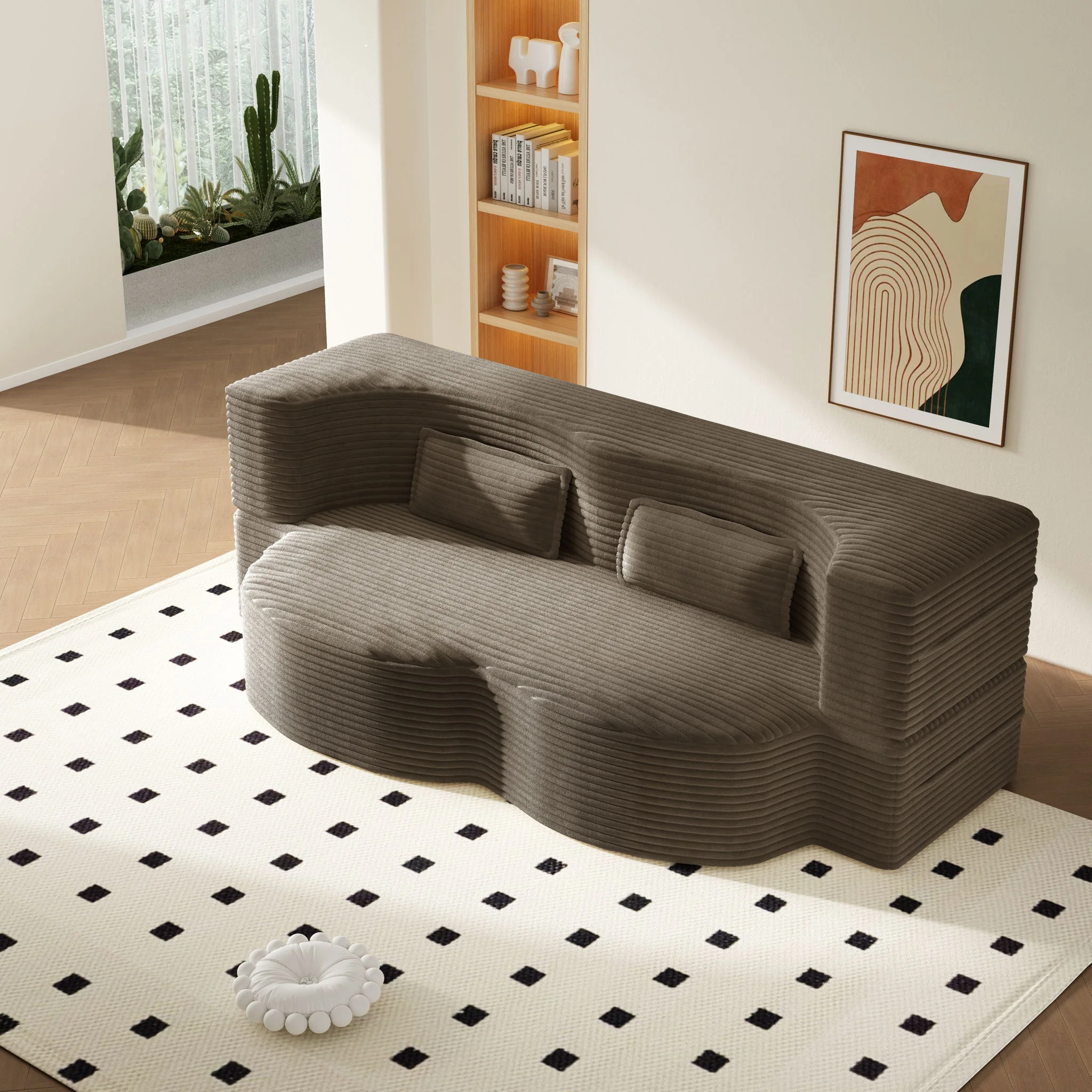 Modern Floor Sofa With 2 Pillows, Convertible Twin Size Folding Mattress For Living Room - Image 47