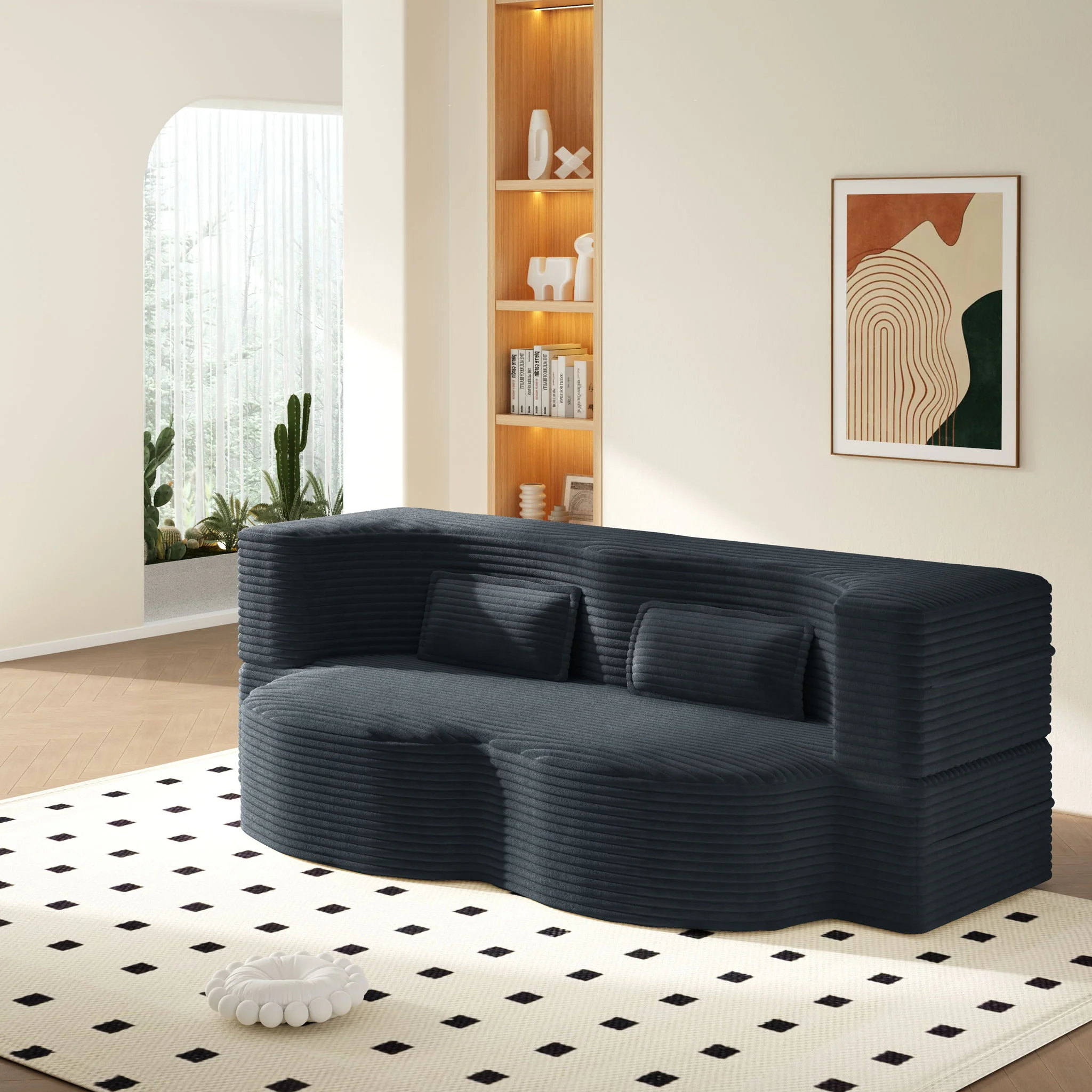 Modern Floor Sofa With 2 Pillows, Convertible Twin Size Folding Mattress For Living Room - Image 48