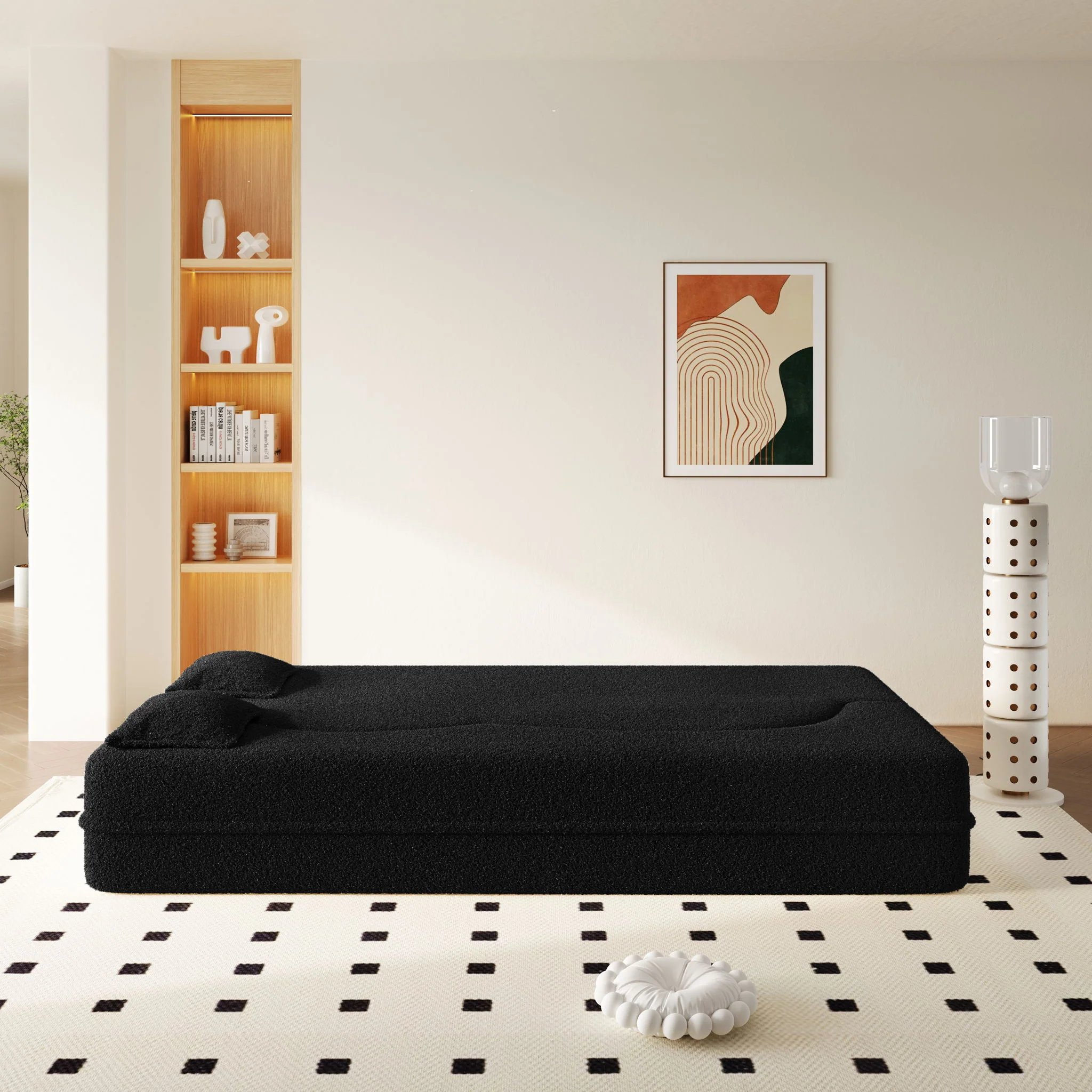 Modern Floor Sofa With 2 Pillows, Twin Size For Living Room - Image 12
