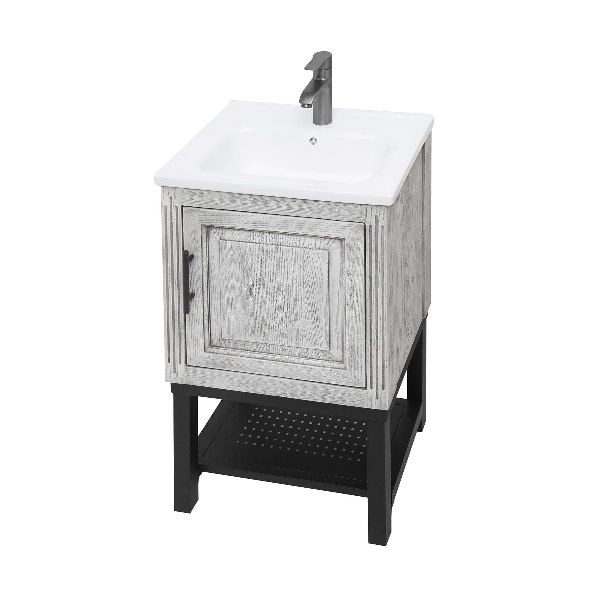 Modern Freestanding Bathroom Vanity With Ceramic Sink, Hot And Cold Faucet, 1 Door Cabinet & Open Shelf - Image 6