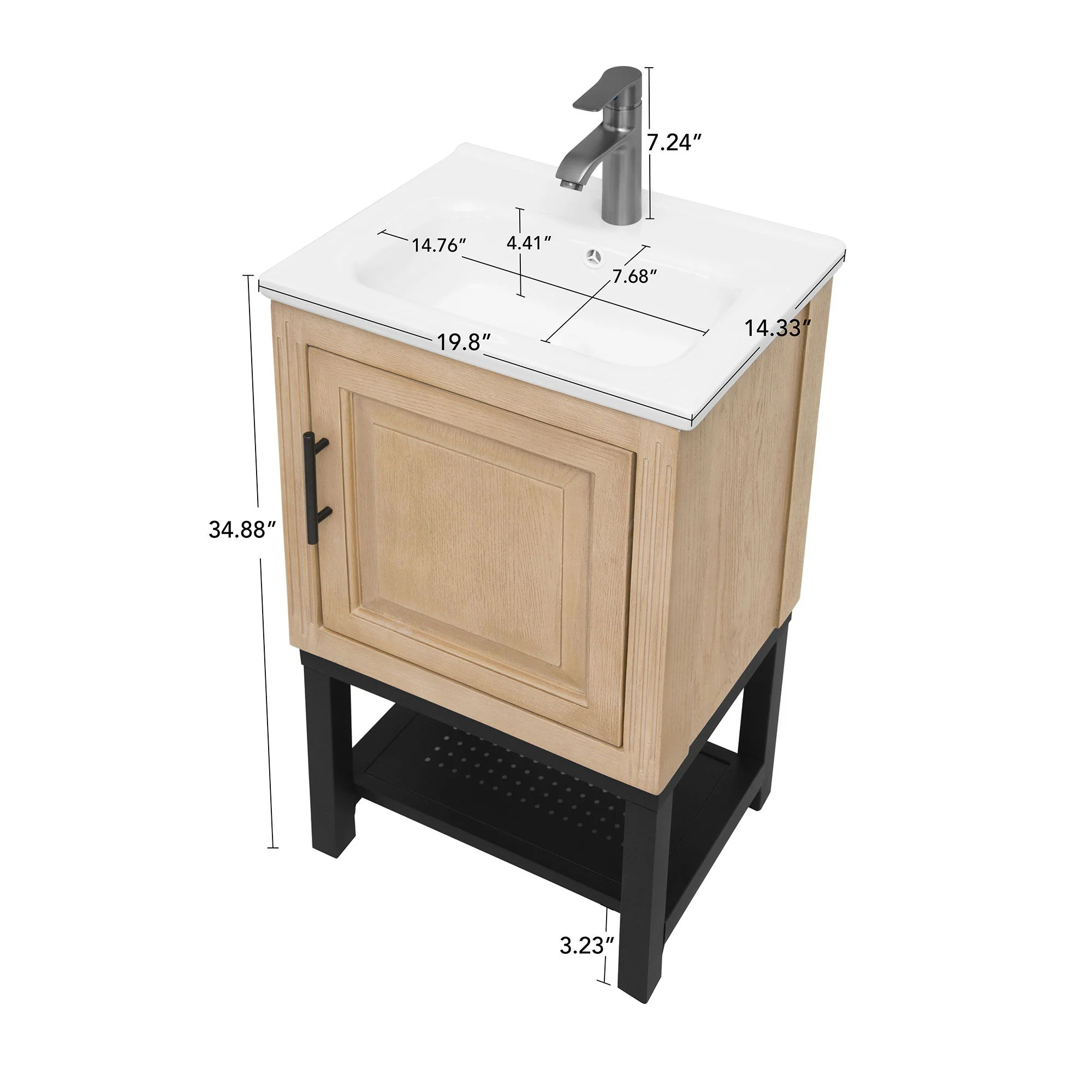Modern Freestanding Bathroom Vanity With Ceramic Sink, Hot And Cold Faucet, 1 Door Cabinet & Open Shelf - Image 9