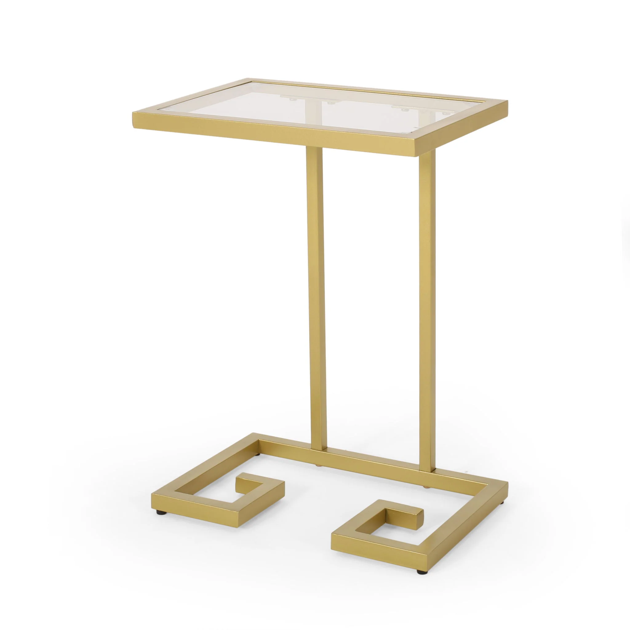Modern Glam C Shaped End Table With Tempered Glass Top - Gold - Image 5