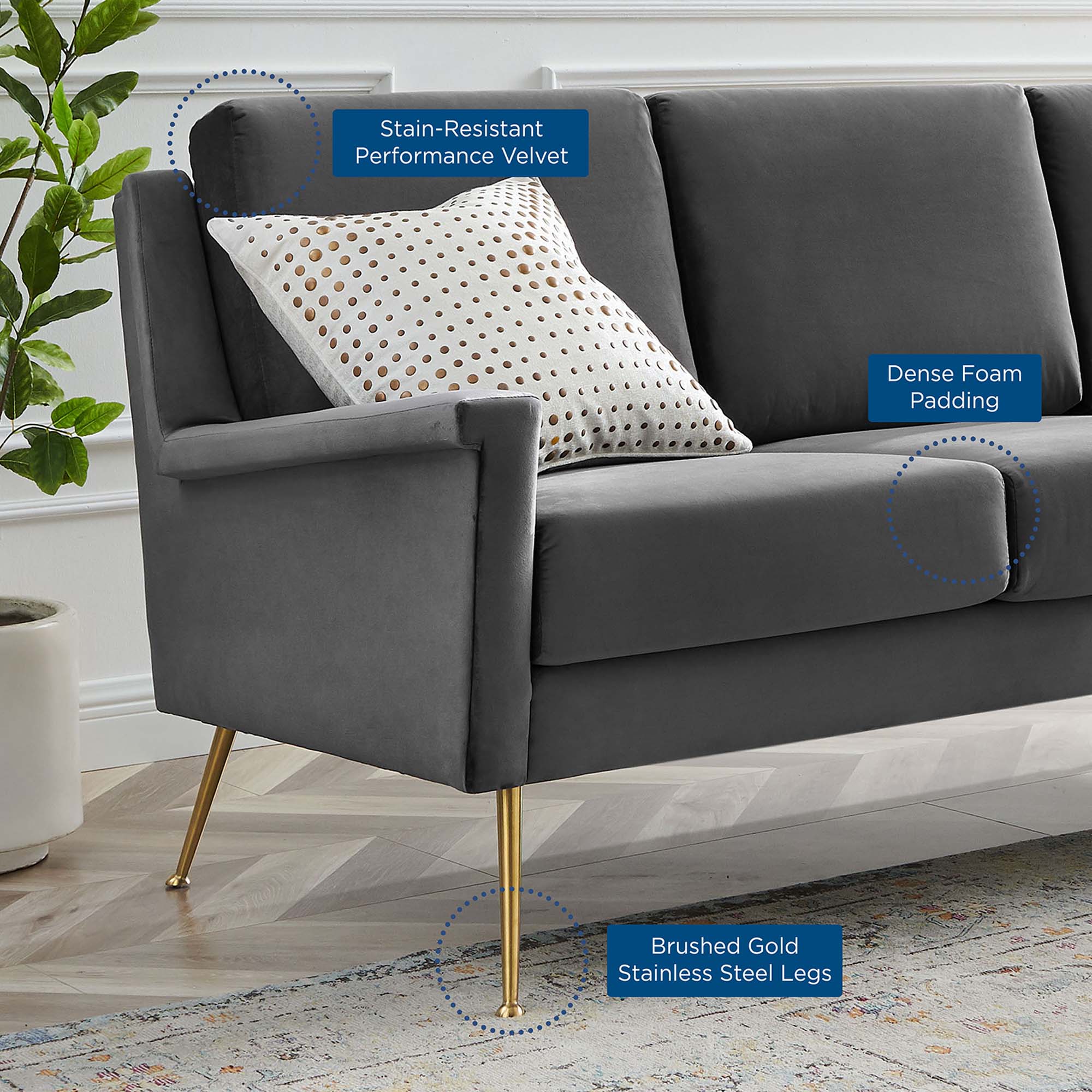 Modern Glam Deco Performance Velvet Sofa - Image 3