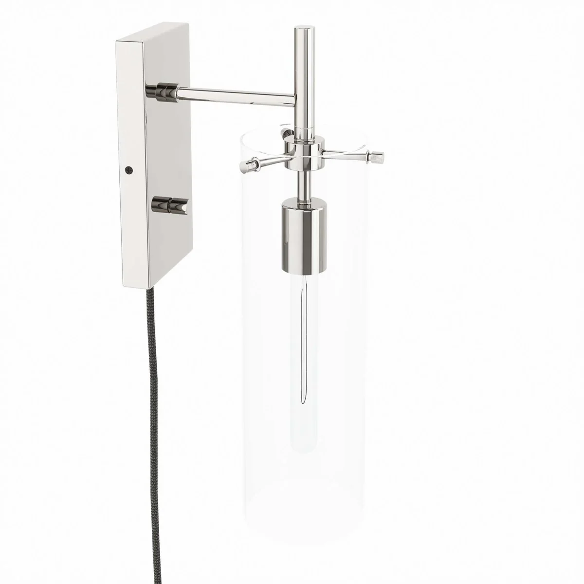 1-Light Modern Glass Cylinder Wall Sconce – Clear Polished Nickel - Image 6