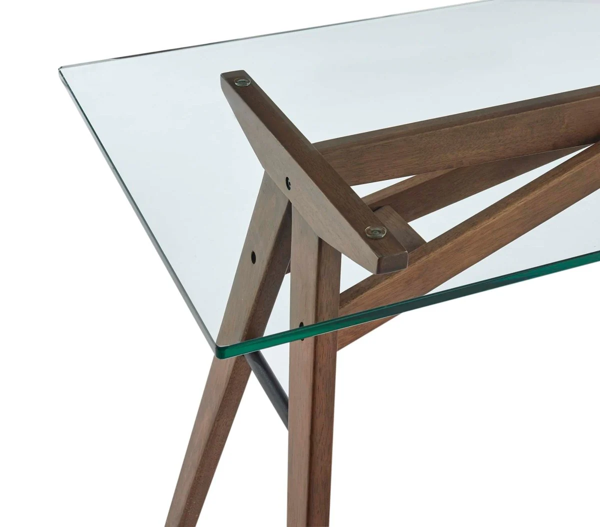 56" Walnut Modern Glass Top Office Desk - Image 8