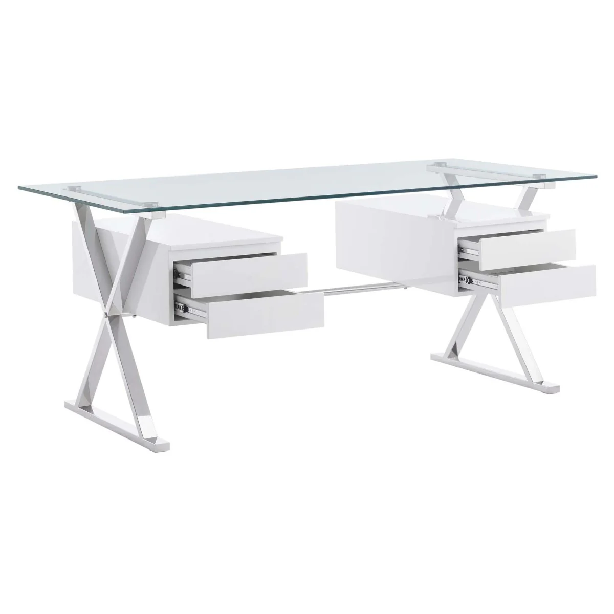 71" White Modern Glass Top Office Desk with Drawers - Image 4