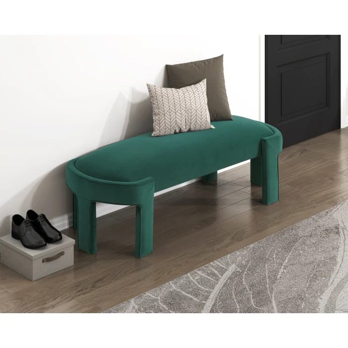 Modern Green Velvet Upholstered Bench with Cushioned Seat - Image 4
