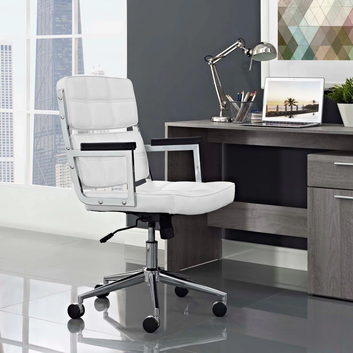 Modern Highback Vinyl Office Chair – White - Image 4