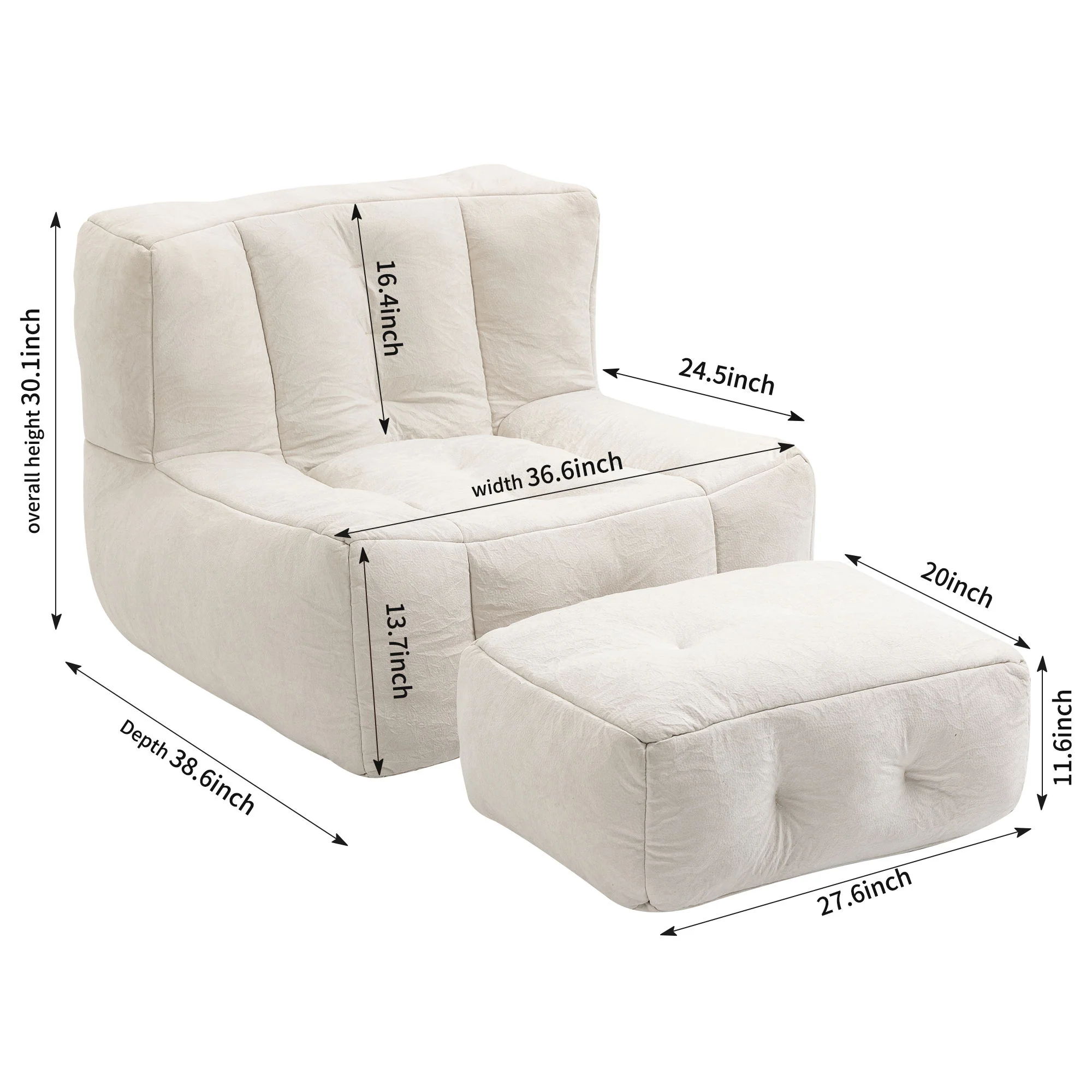 Modern Indoor Fluffy Bean Bag Chair With Memory Foam And Ottoman, Super Soft - Image 4