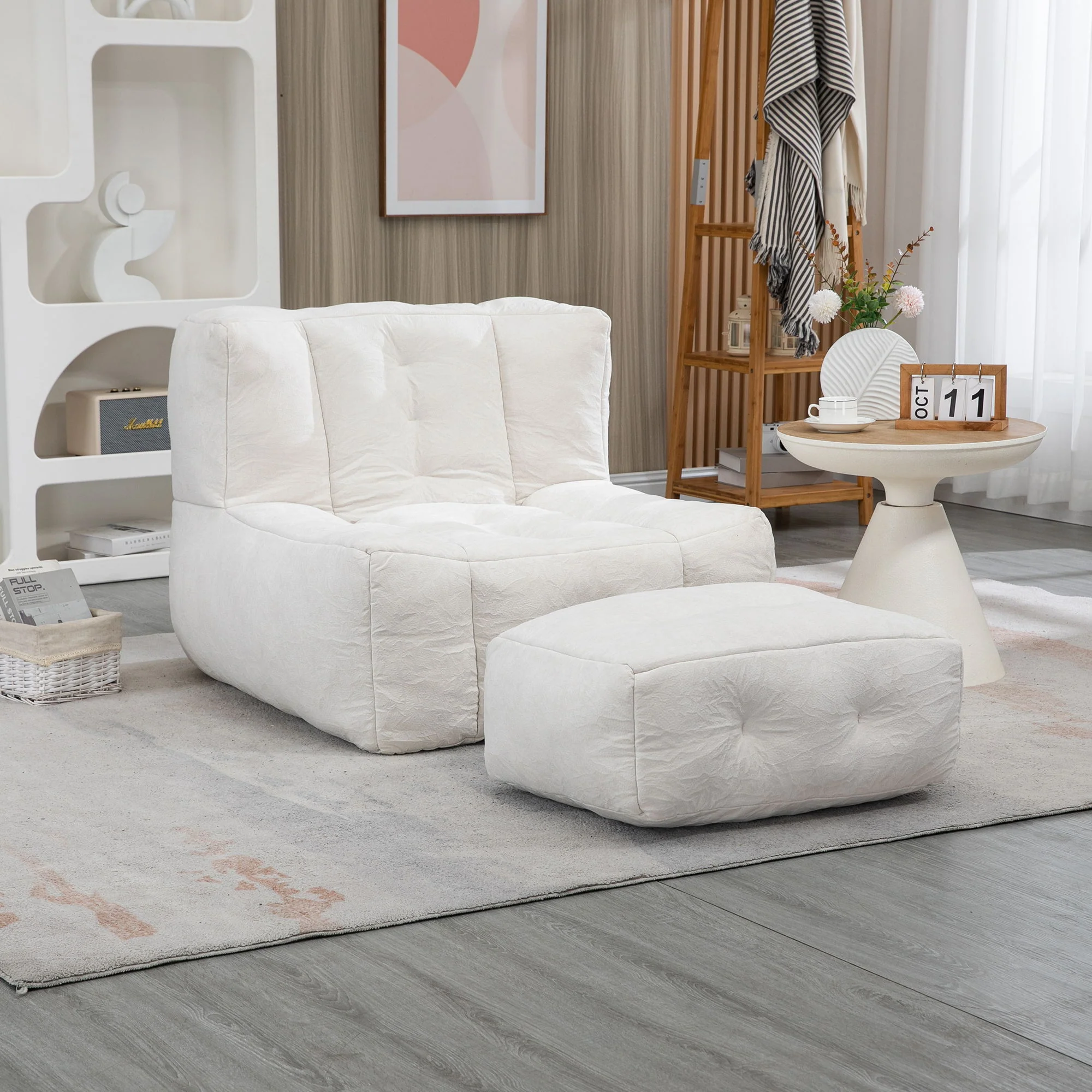 Modern Indoor Fluffy Bean Bag Chair With Memory Foam And Ottoman, Super Soft - Image 6