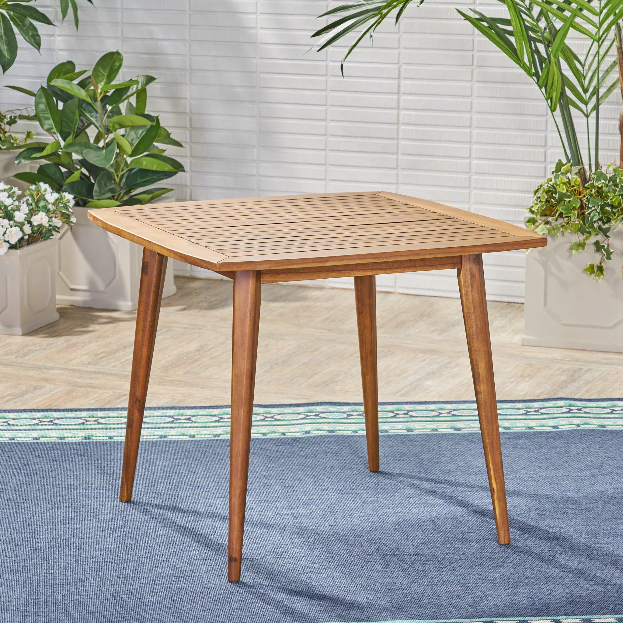 Modern Indoor Square Acacia Wood Dining Table With Toothpick Leg Design - Image 11
