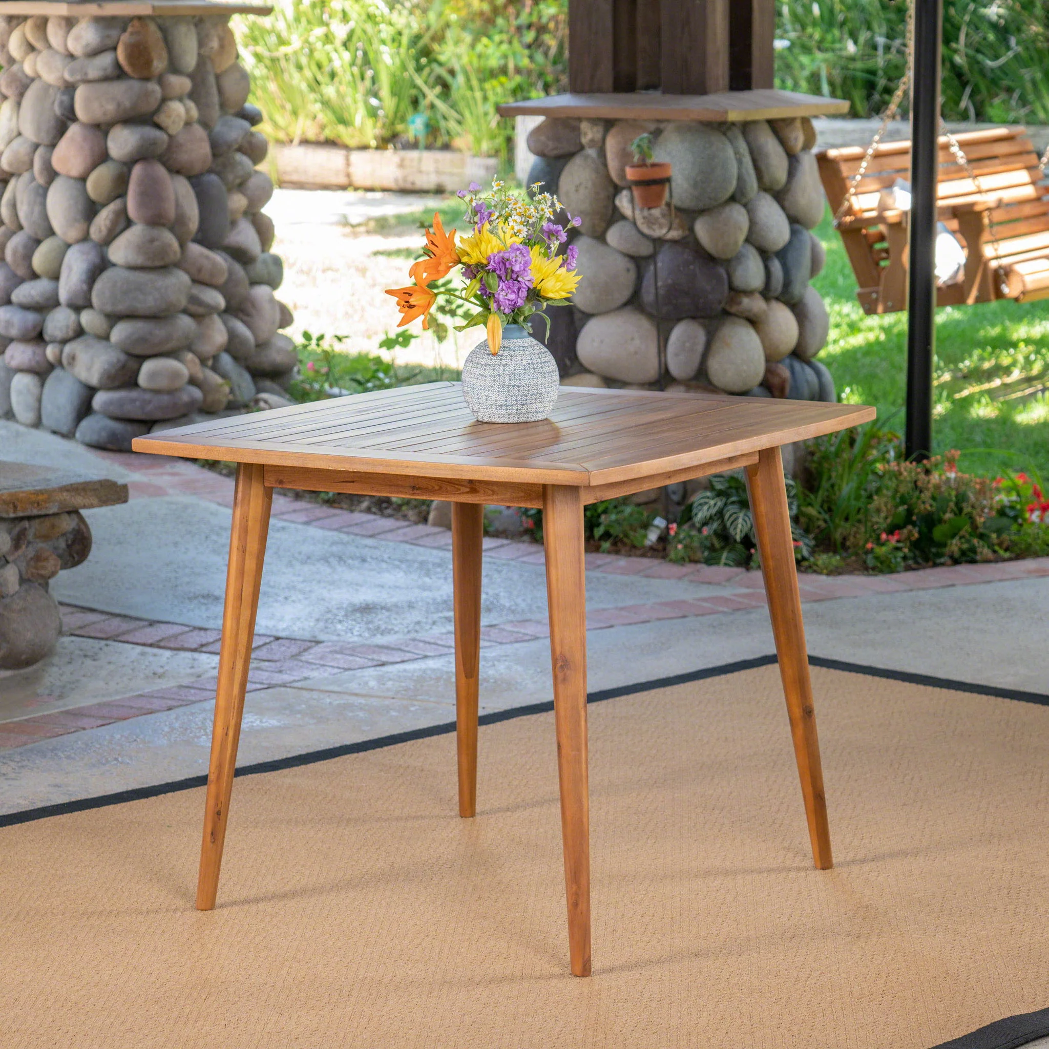 Modern Indoor Square Acacia Wood Dining Table With Toothpick Leg Design - Image 15
