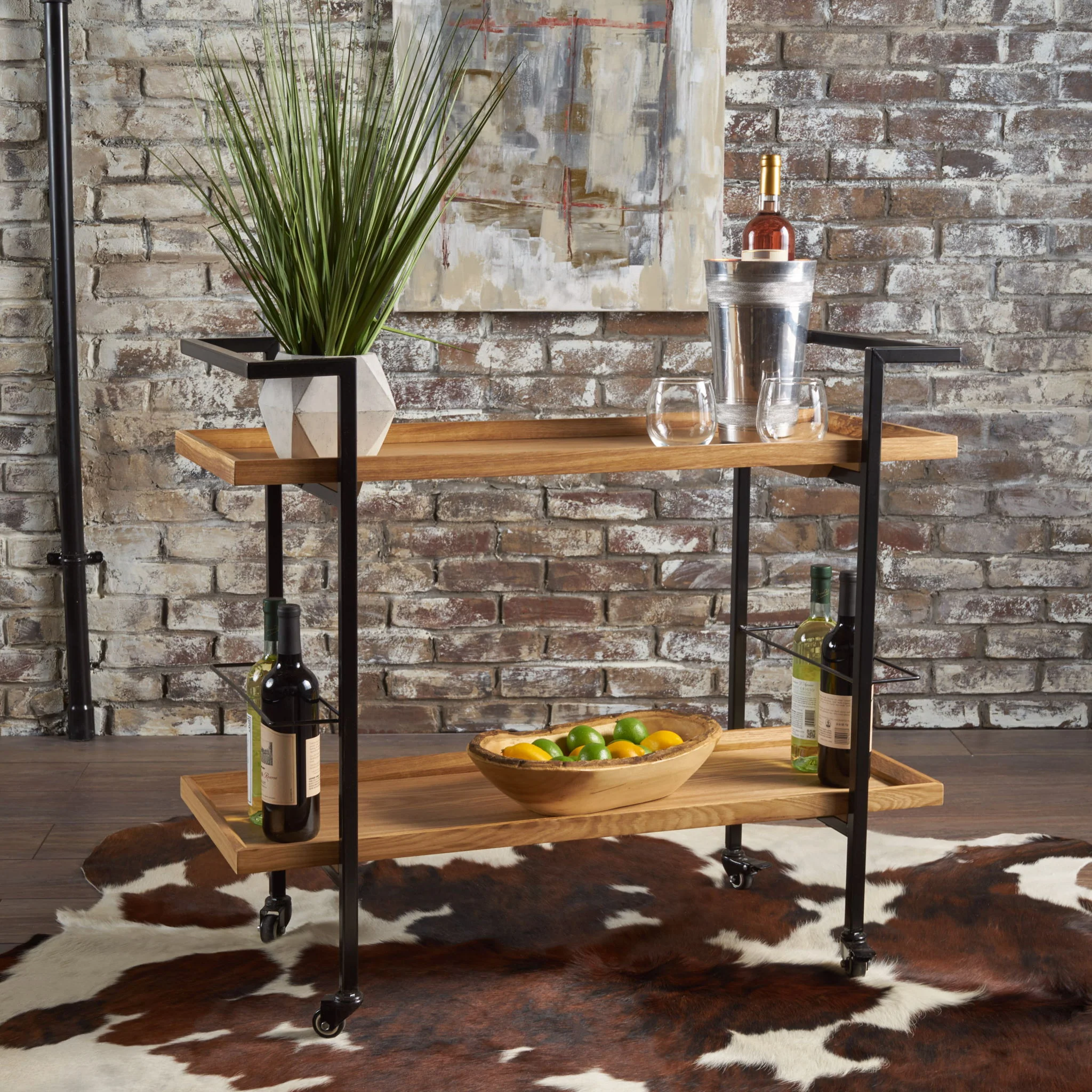 Modern Industrial Bar Cart With Shelving And Casters - Image 14