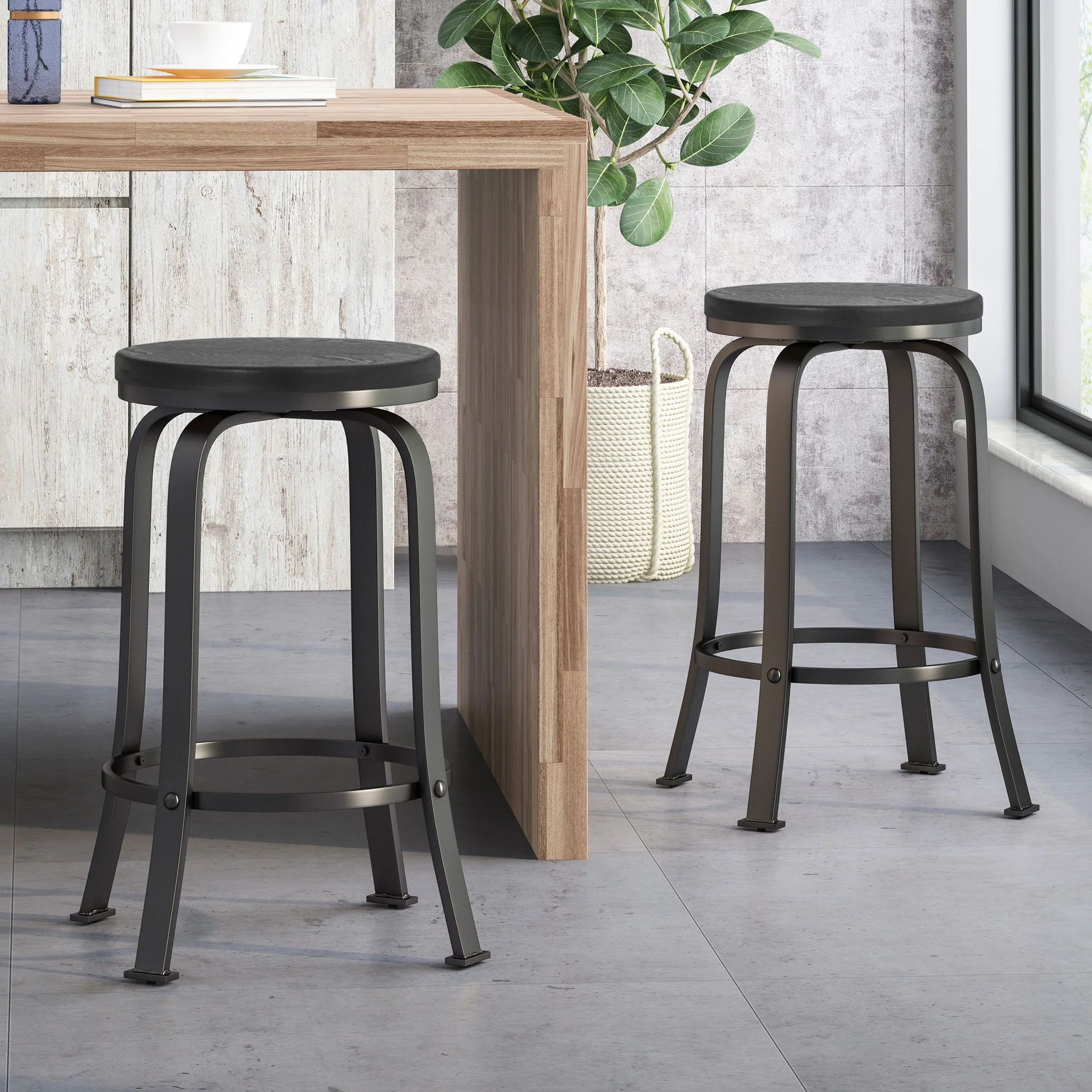 Modern Industrial Counter Stool Set With Swivel Function - Image 3