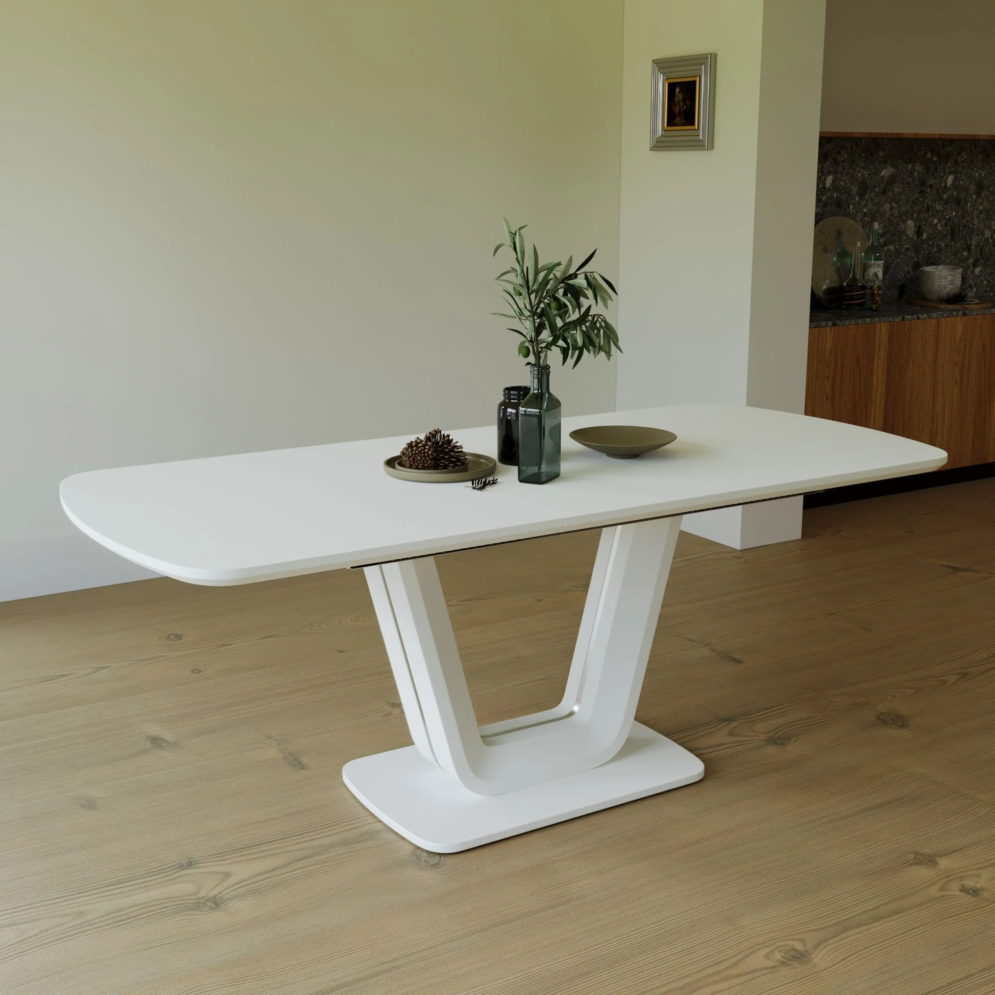 Modern Industrial Style Expandable Dining Table With U Shaped Legs - Antique Gray White - Image 4