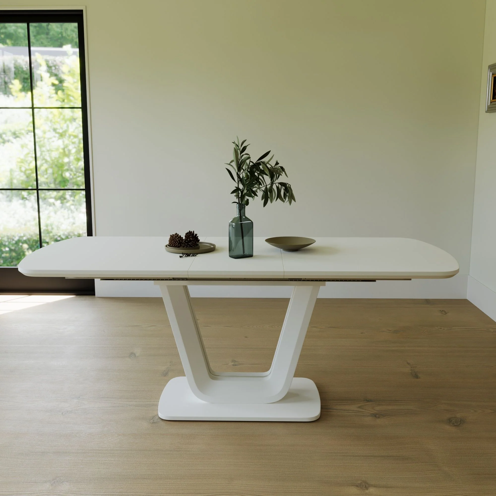 Modern Industrial Style Expandable Dining Table With U Shaped Legs - Antique Gray White - Image 6