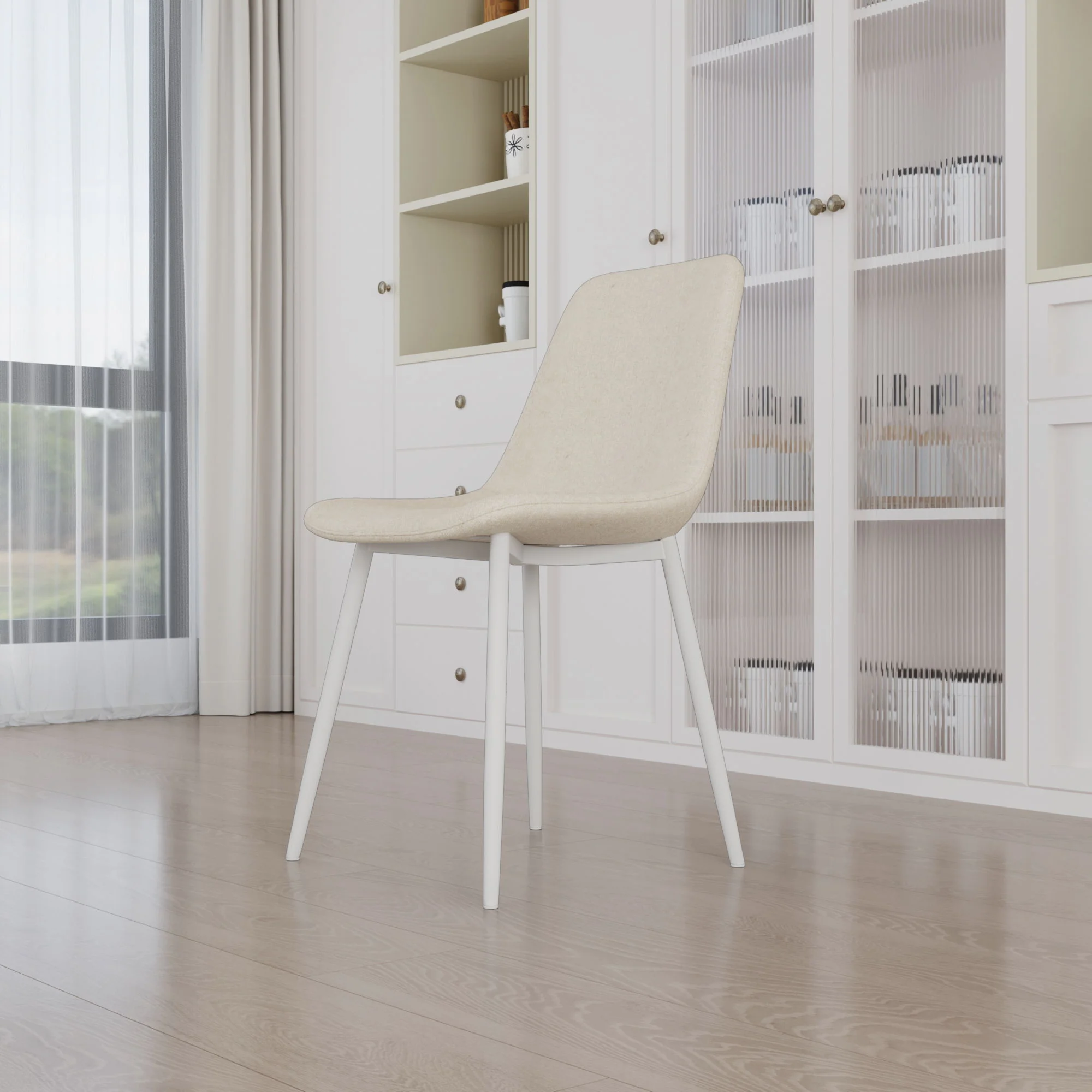 Modern Kitchen Dining Chairs (Set of 4) With Linen Padding And Sturdy Metal Legs - Beige - Image 3