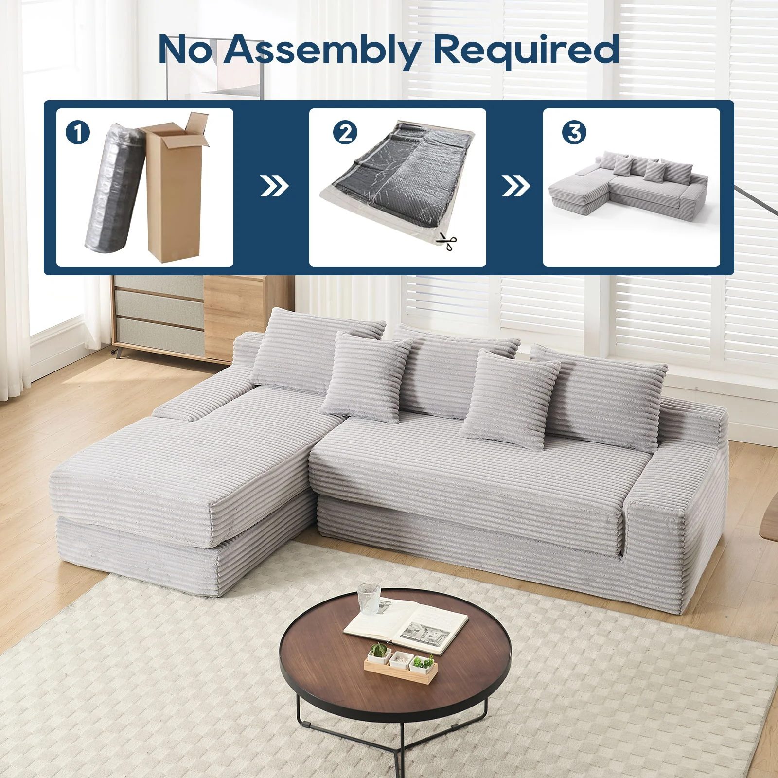 Modern L - Shaped Sectional Couch With Memory Foam - Image 4