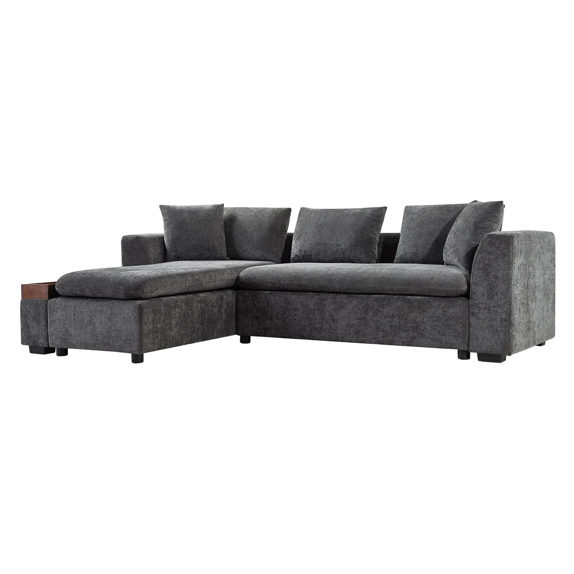 Modern L Shaped Sectional Sofa With Upholstery And Wooden Storage - Image 8