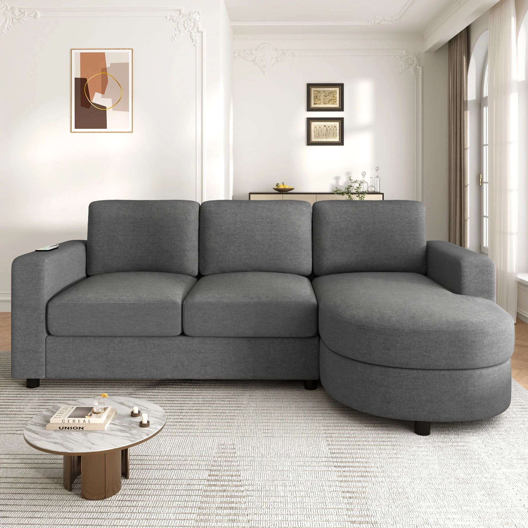 Modern L-Shaped Sectional Sofa With Curved Chaise, USB Ports, And Side Storage Pockets - Image 13