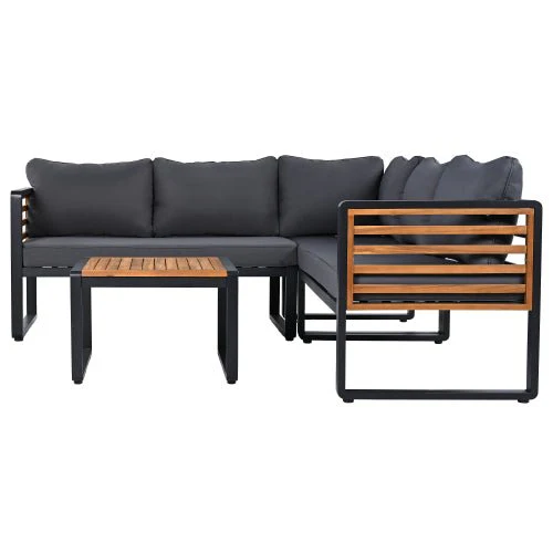 Modern L-Shaped Wood And Metal Patio Set - Image 3
