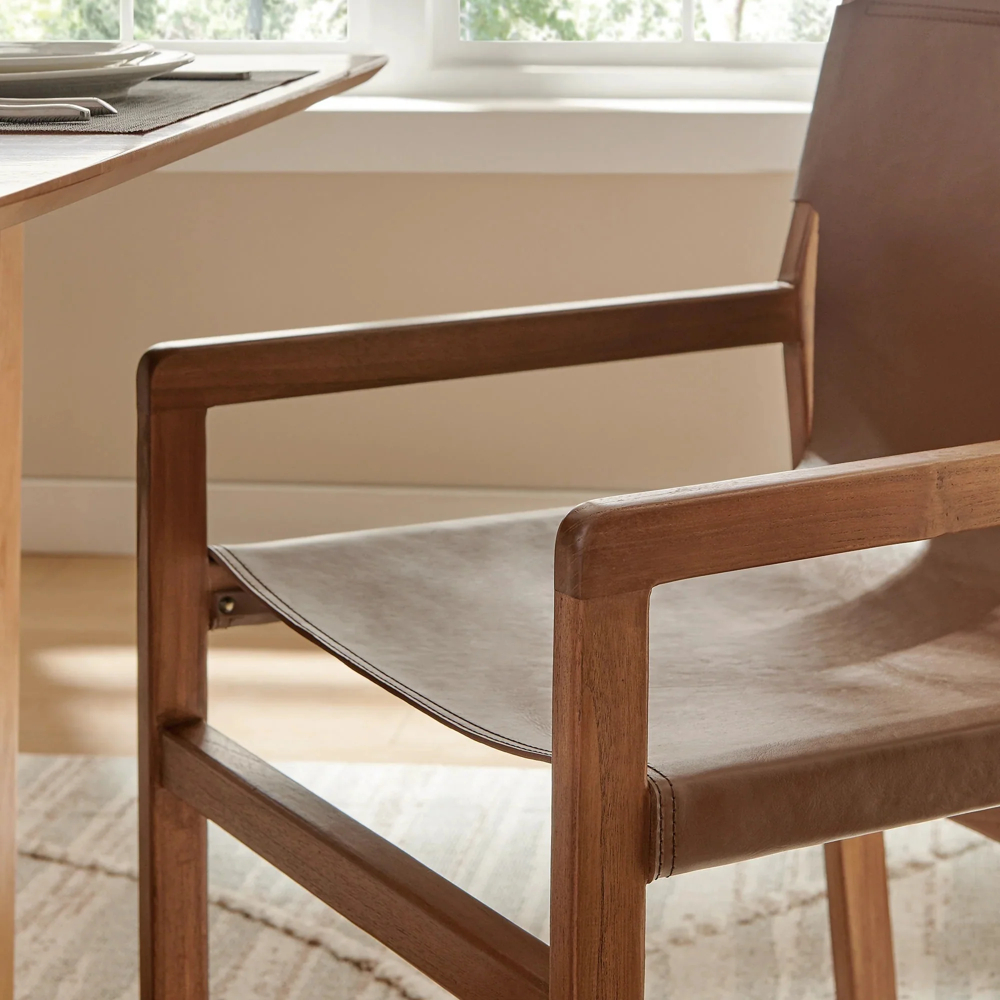 Modern Leather Dining Chair – Teak Wood Frame 33 Inch - Image 18