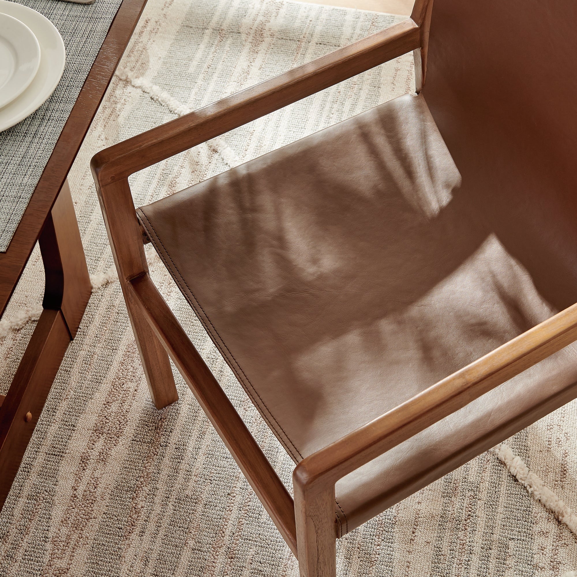 Modern Leather Dining Chair – Teak Wood Frame 33 Inch - Image 19