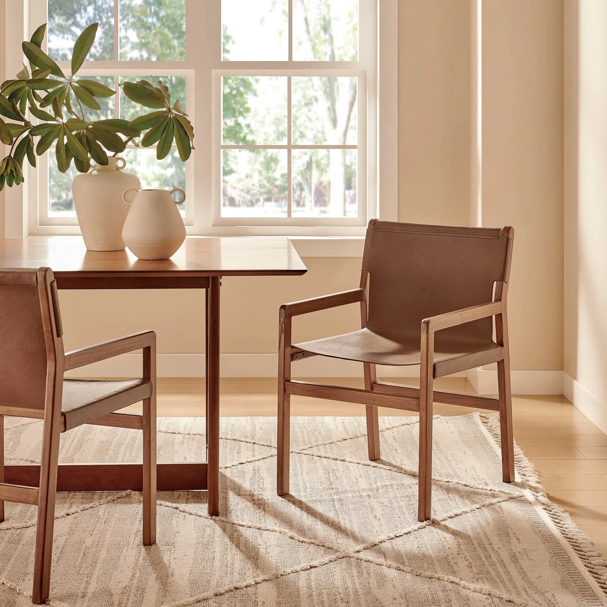 Modern Leather Dining Chair – Teak Wood Frame 33 Inch - Image 22