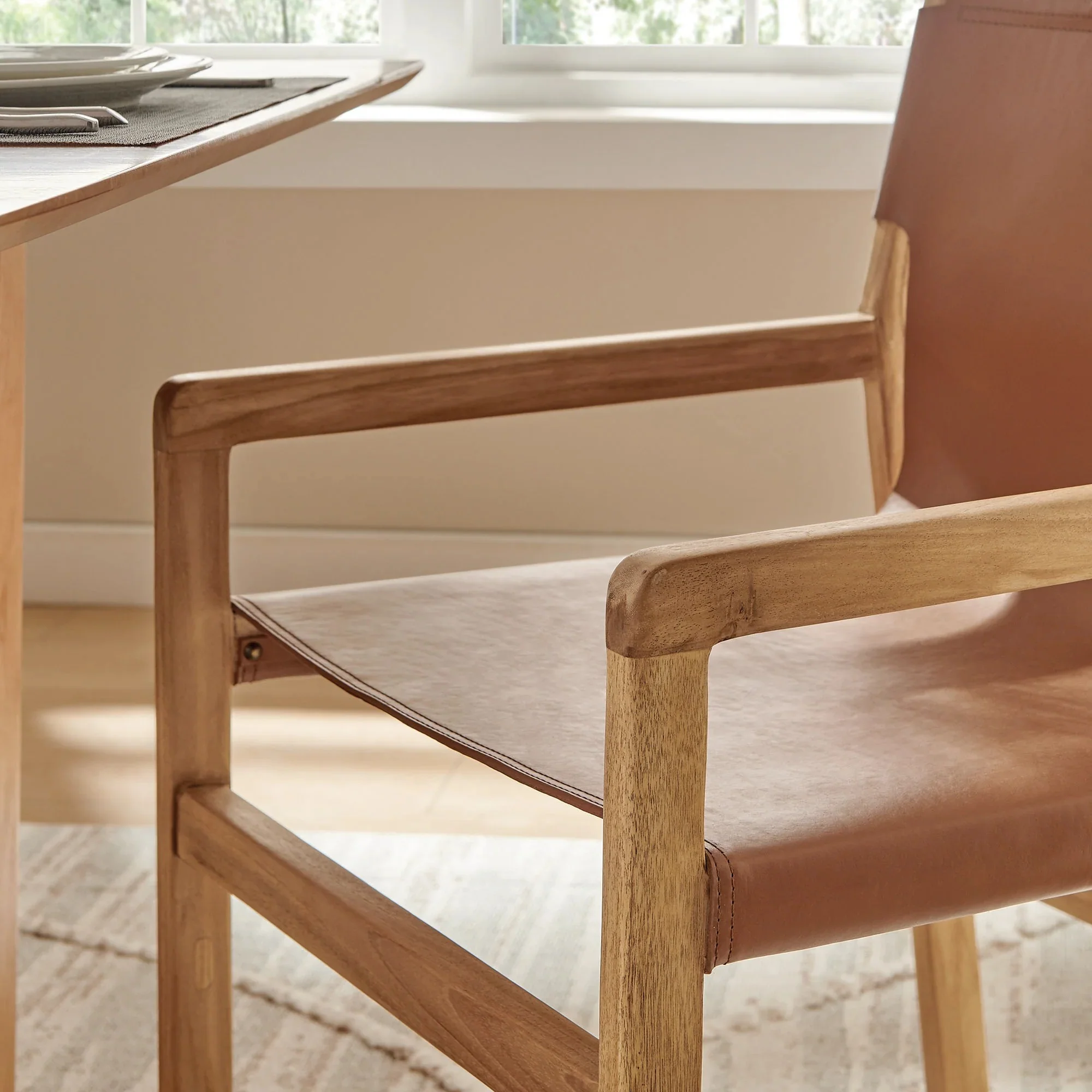 Modern Leather Dining Chair – Teak Wood Frame 33 Inch - Image 7