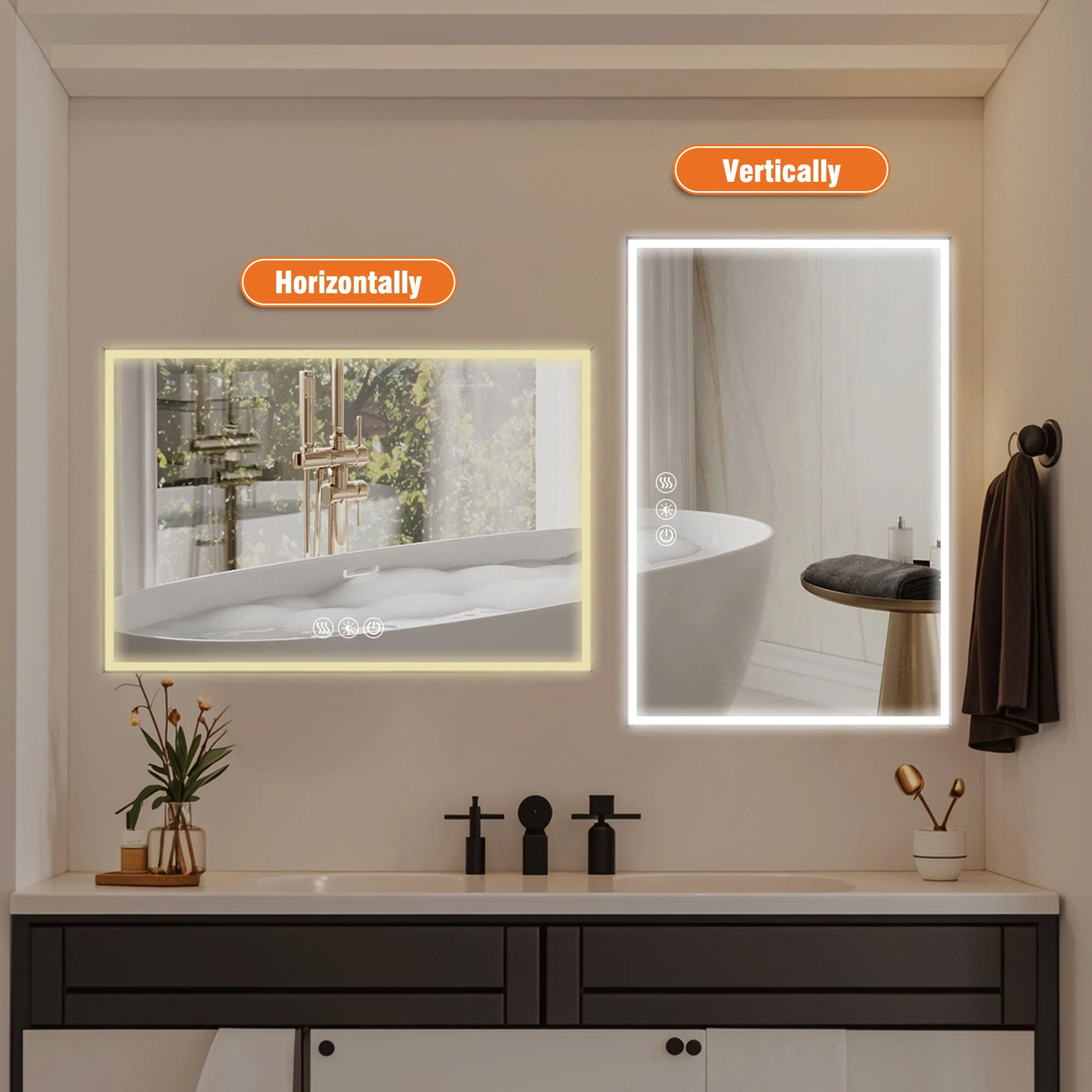 Modern LED Bathroom Vanity Mirror With Aluminum Frame, 45° Beveled Lights, Anti Fog - Silver - Image 9