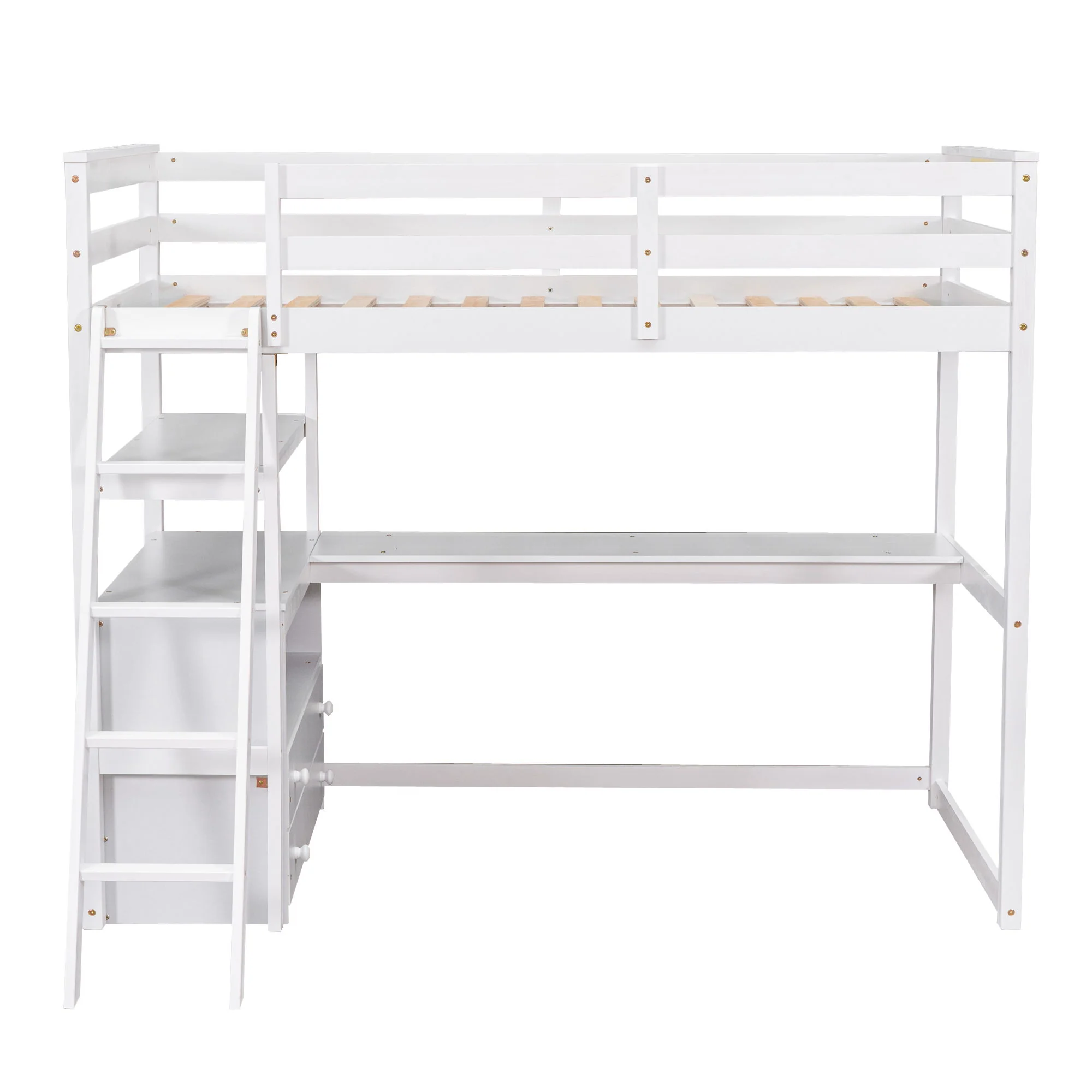 Modern Loft Bed With Built In Desk, Shelves, And 2 Drawers - Image 26