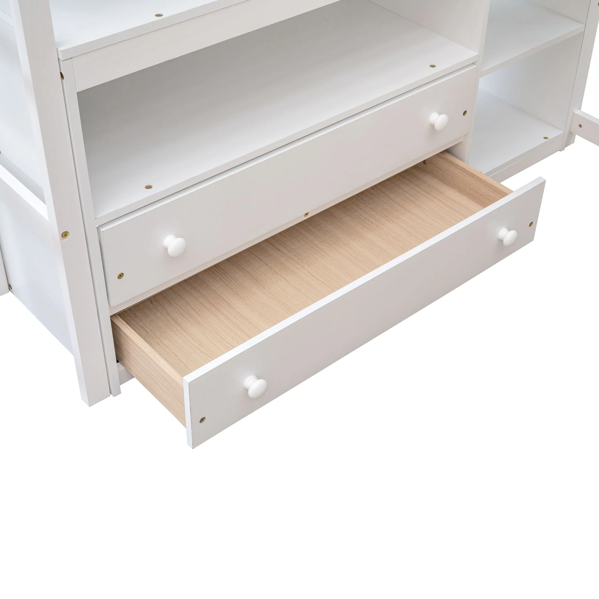 Modern Loft Bed With Built In Desk, Shelves, And 2 Drawers - Image 31