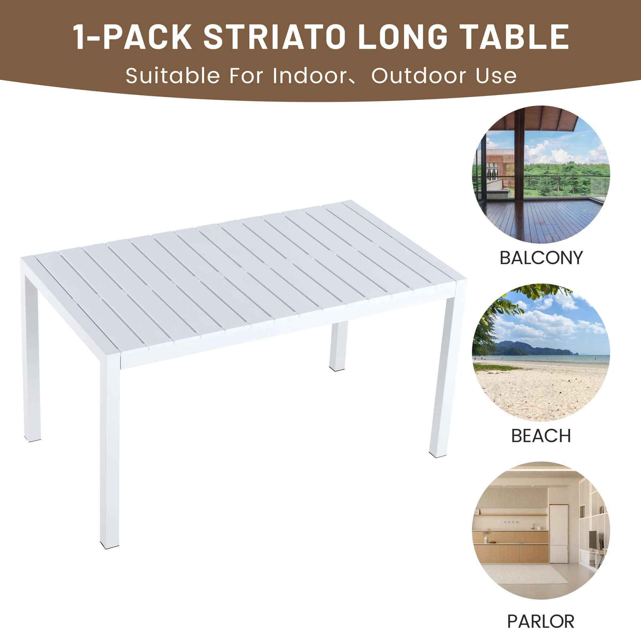 Modern Long Table, UV Resistant And Rust Proof, Pp Tabletop, UV Resistant Powder Coated Metal Legs - Snow White - Image 2