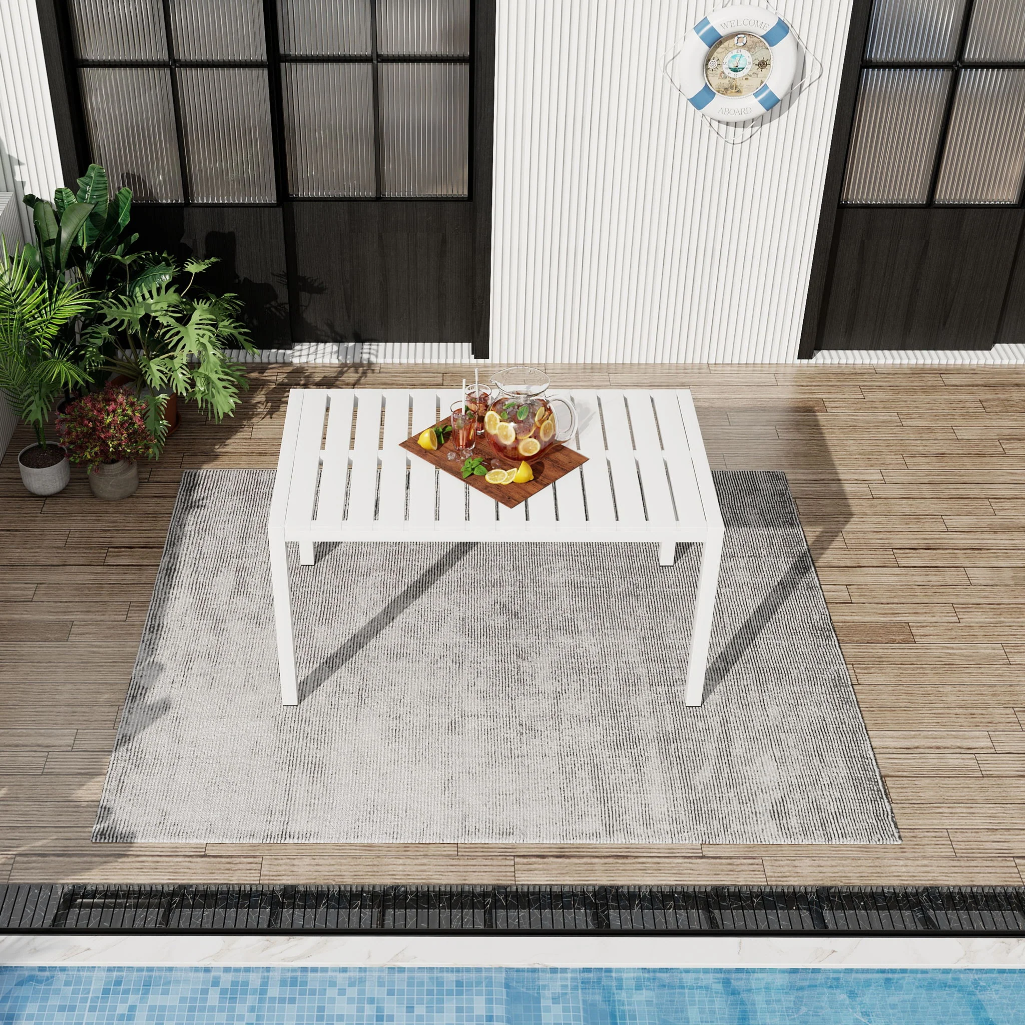 Modern Long Table, UV Resistant And Rust Proof, Pp Tabletop, UV Resistant Powder Coated Metal Legs - Snow White - Image 7