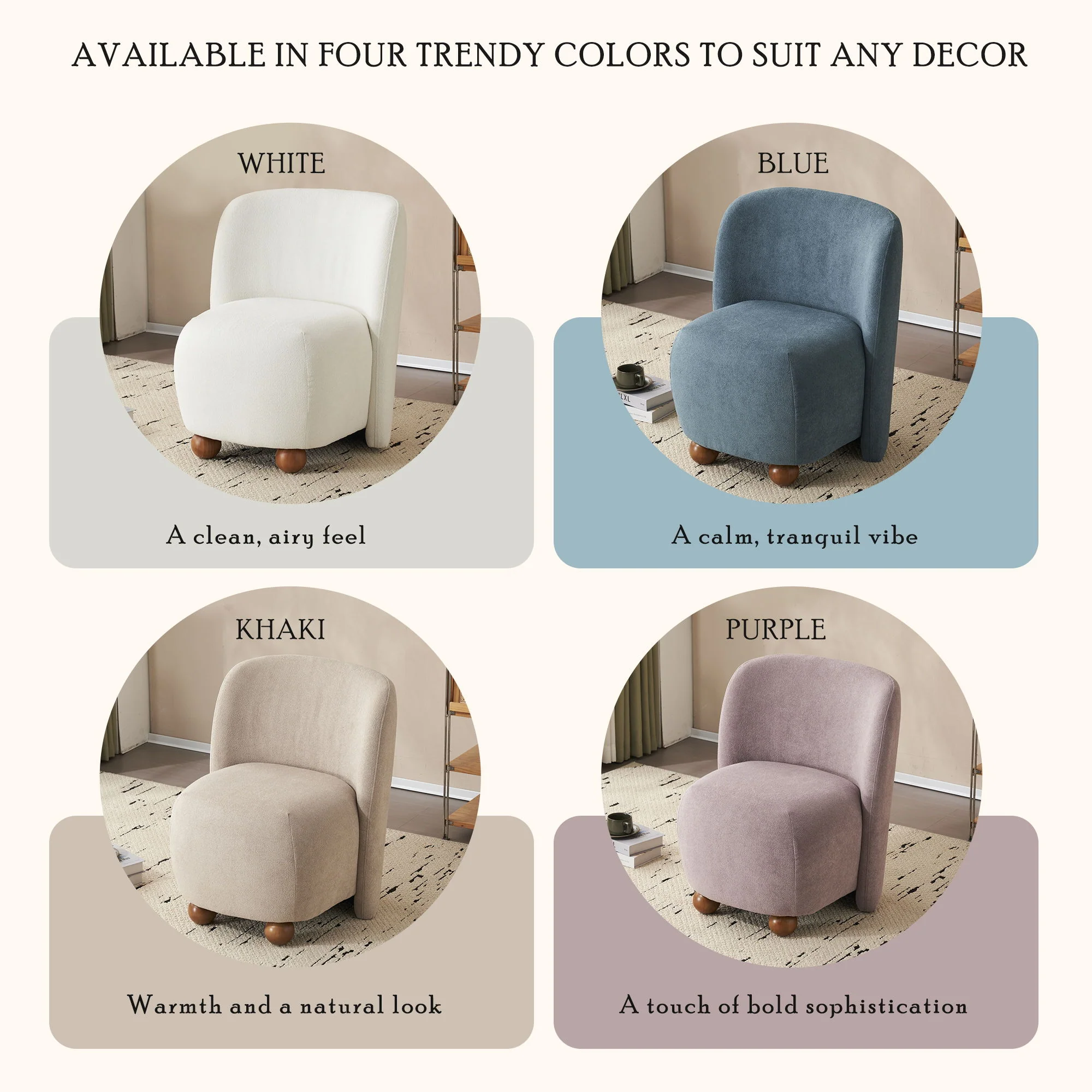 Modern Low Back Accent Upholstered Armless Living Room Chairs, Round Feet - Image 9