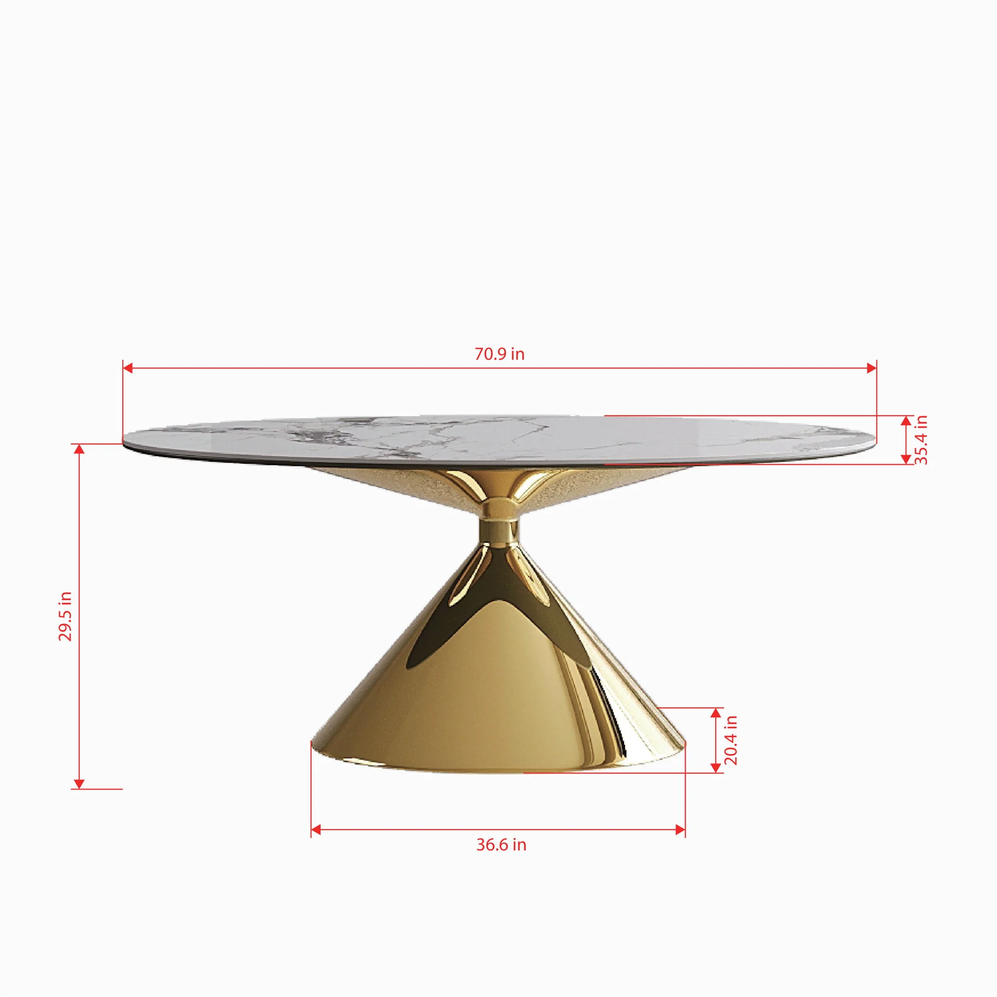 Modern Luxury Marble Dining Table Set Oval Kitchen Table With Stainless Steel Base - Gold / White Print - Image 2