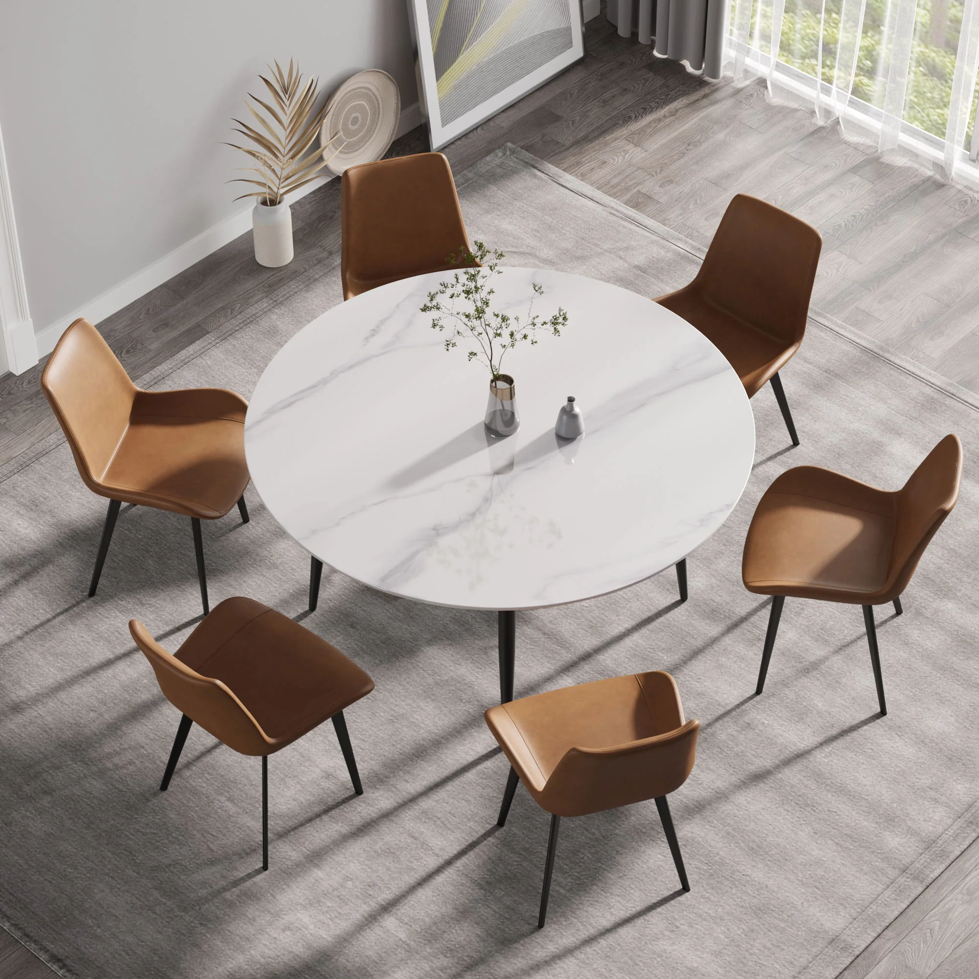 Modern Man-Made Stone Round Metal Dining Table-Position For 6 People - Image 10
