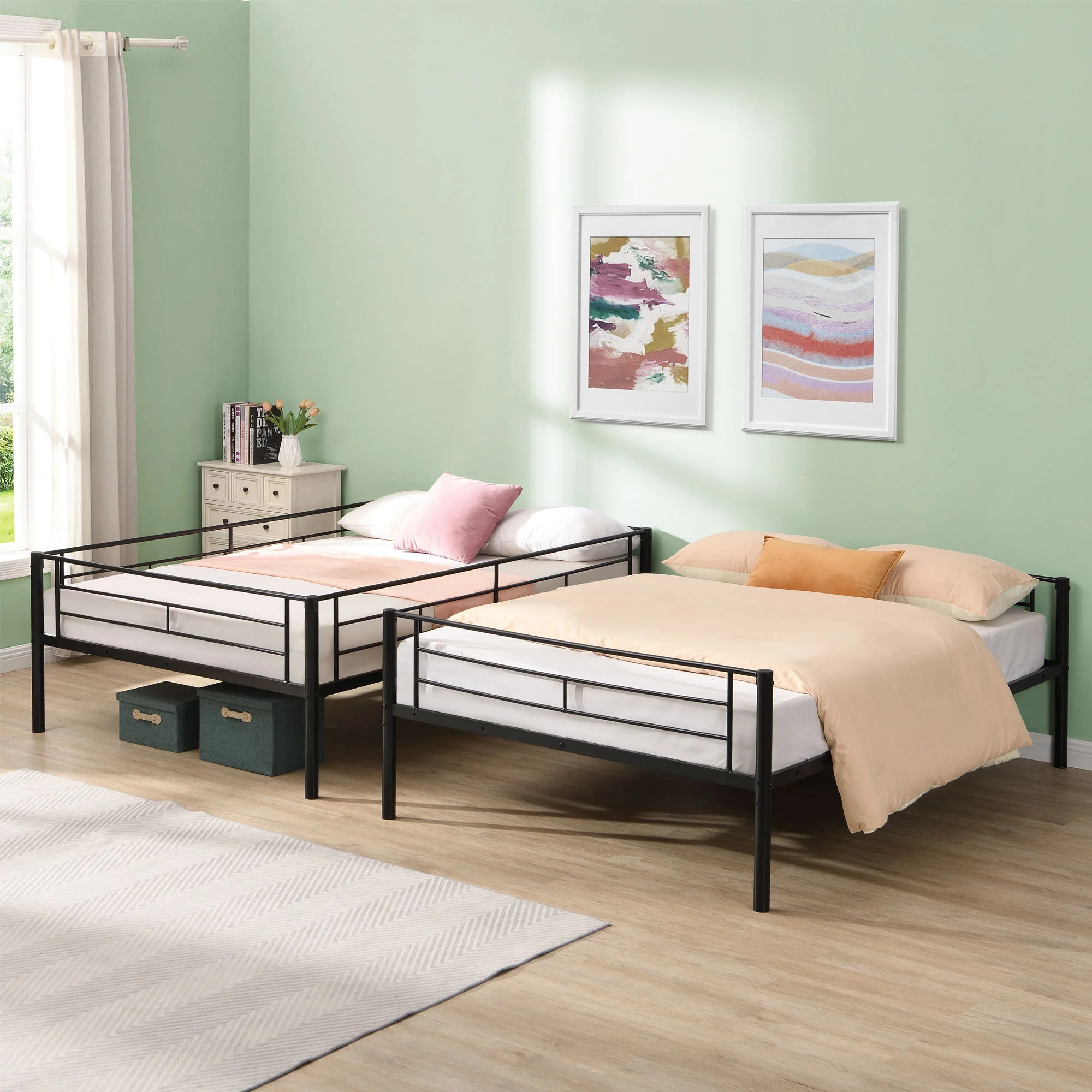Modern Metal Bunk Bed, Full Over Full, No Box Spring Needed - Black - Image 2