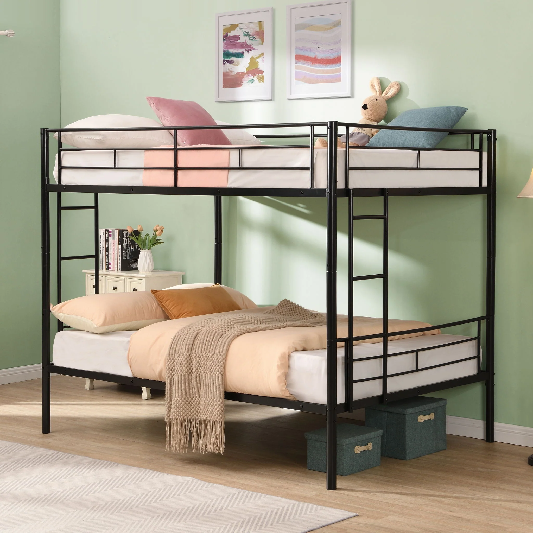 Modern Metal Bunk Bed, Full Over Full, No Box Spring Needed - Black - Image 6