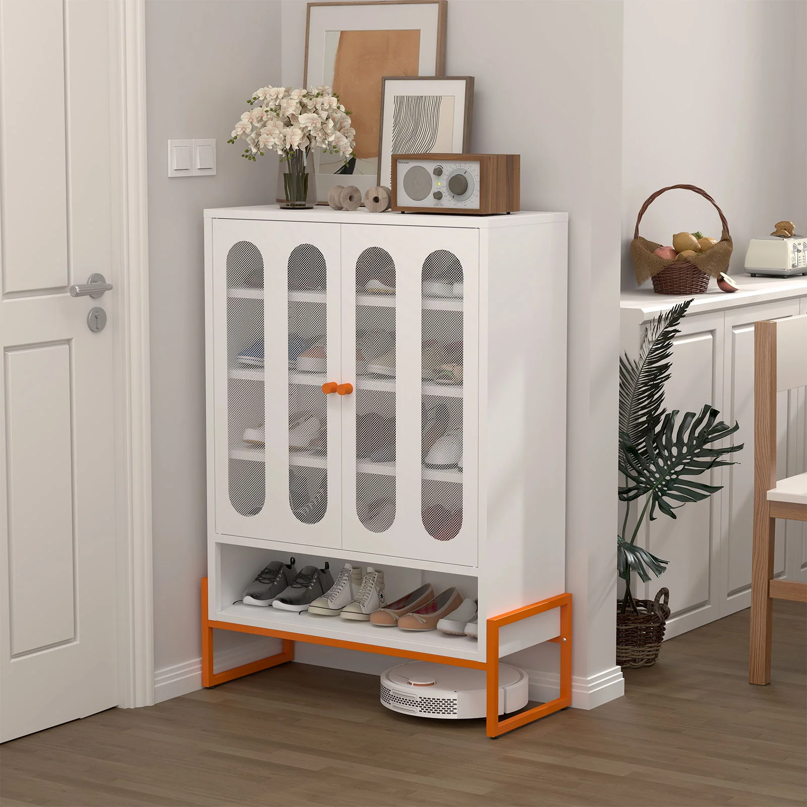 Modern Metal Shoe Cabinet With DoublebSided Doors And Adjustable Partitions - Image 3