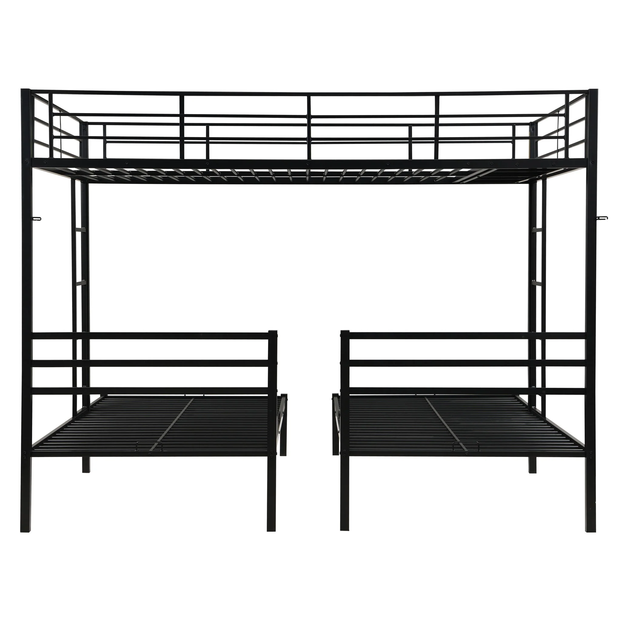 Modern Metal Triple Bunk Bed With Vertical Ladder, Safety Rail, And Storage Shelf - Black - Image 2