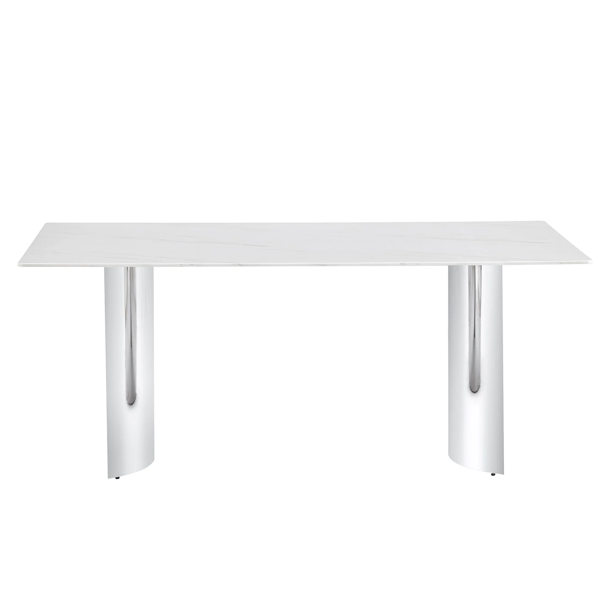 Modern Minimalist Dining Table With Imitation Marble Glass Desktop And Metal Legs - Image 7
