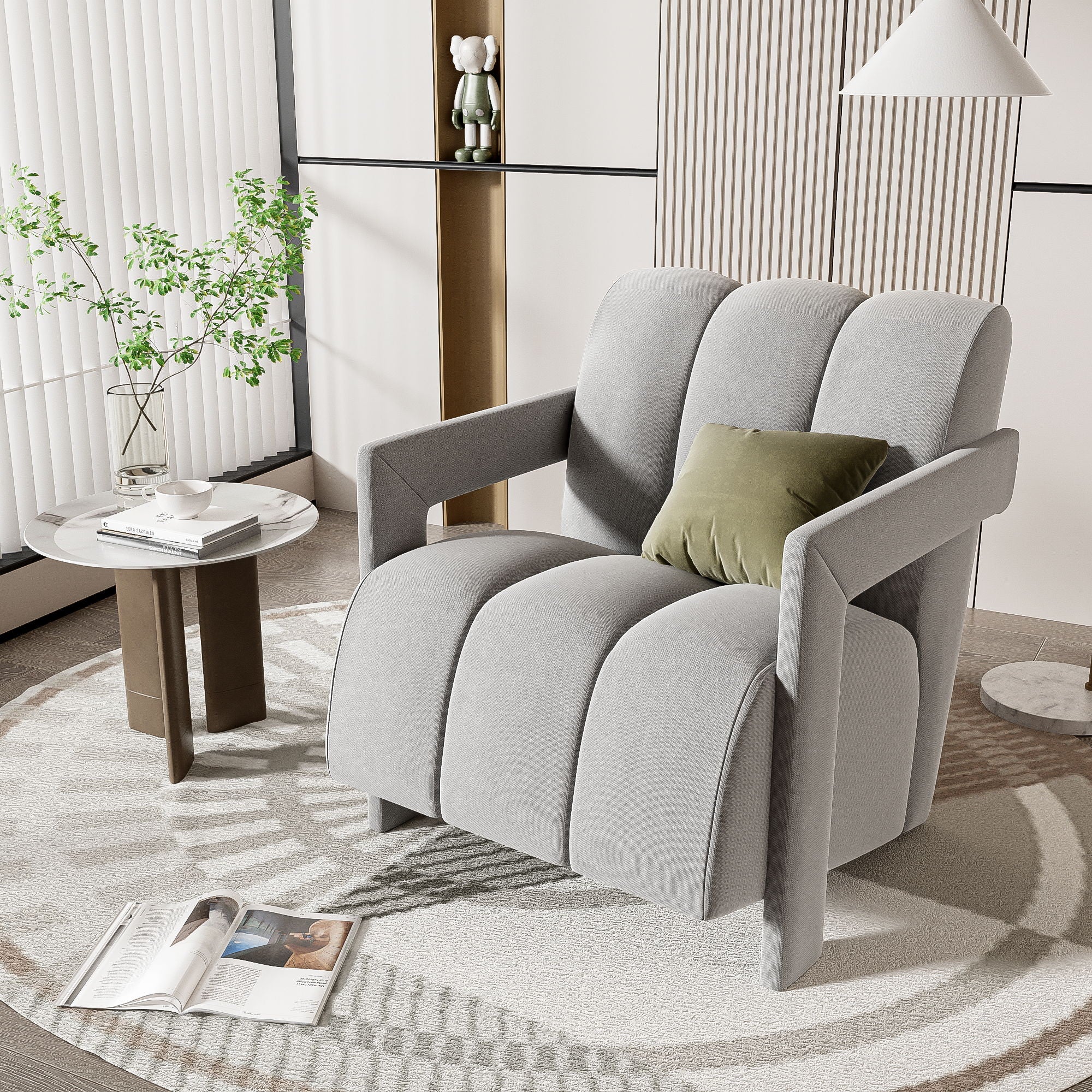 Modern Minimalist Leisure Armchair With L Shaped Armrests - Image 13