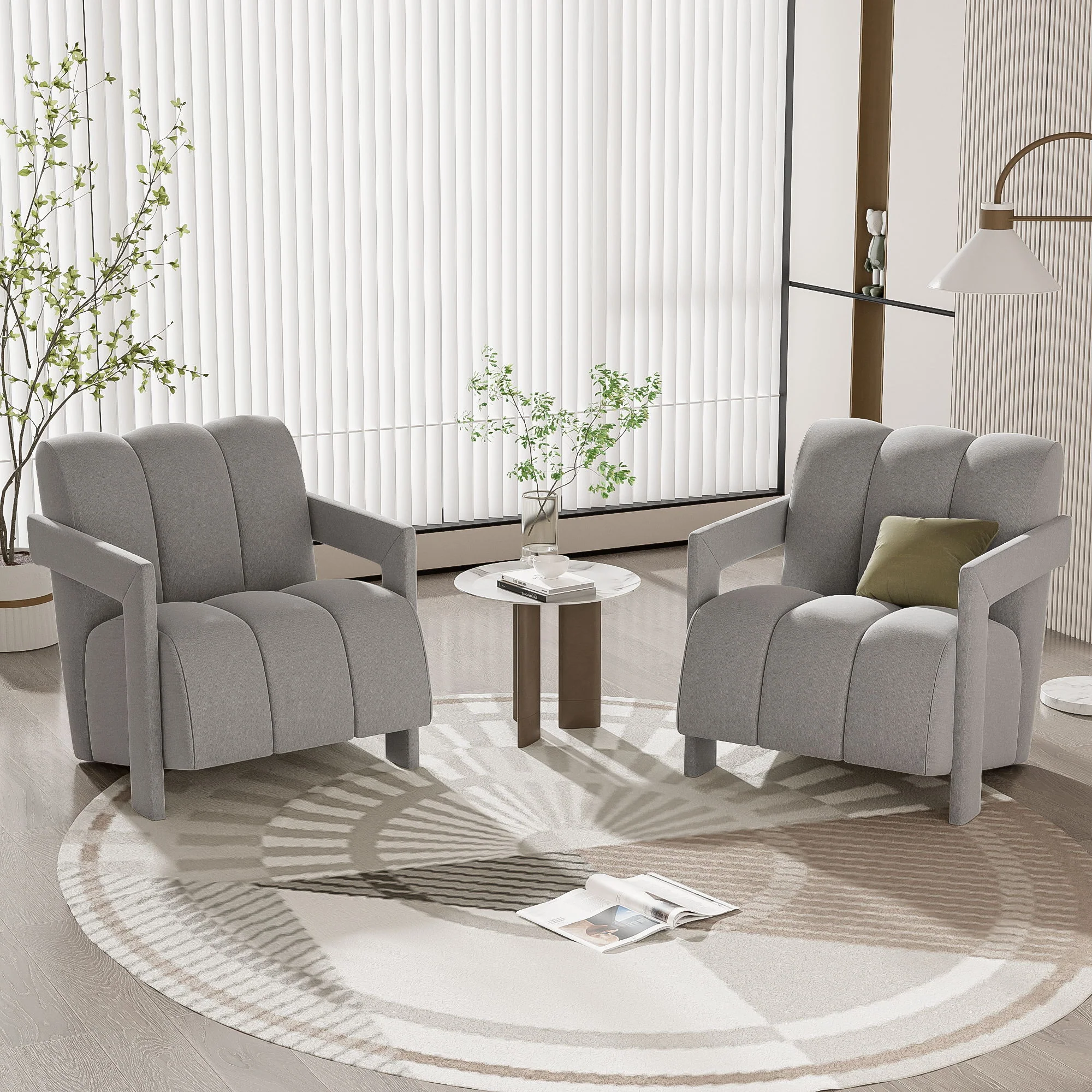 Modern Minimalist Leisure Armchair With L Shaped Armrests - Image 2
