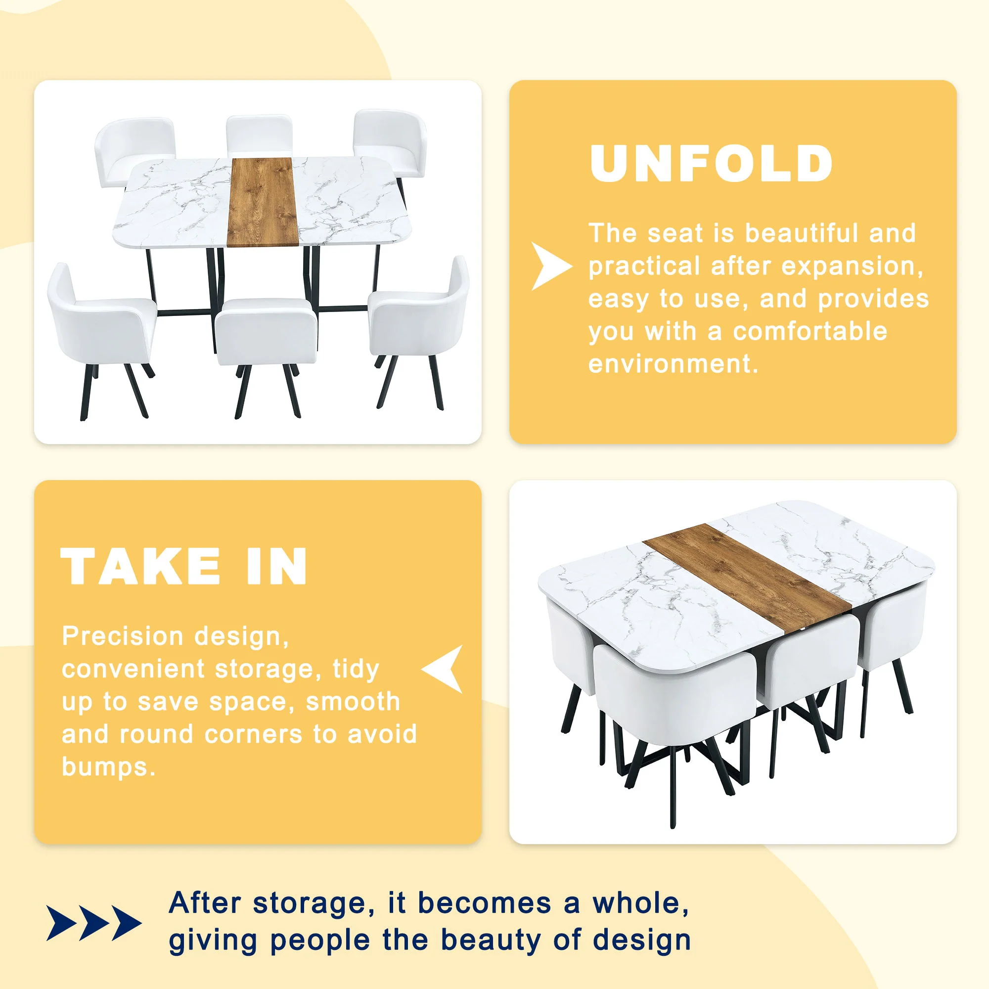 Modern Minimalist Marble Pattern Joinery Dining Table With Dining Chairs - Image 2