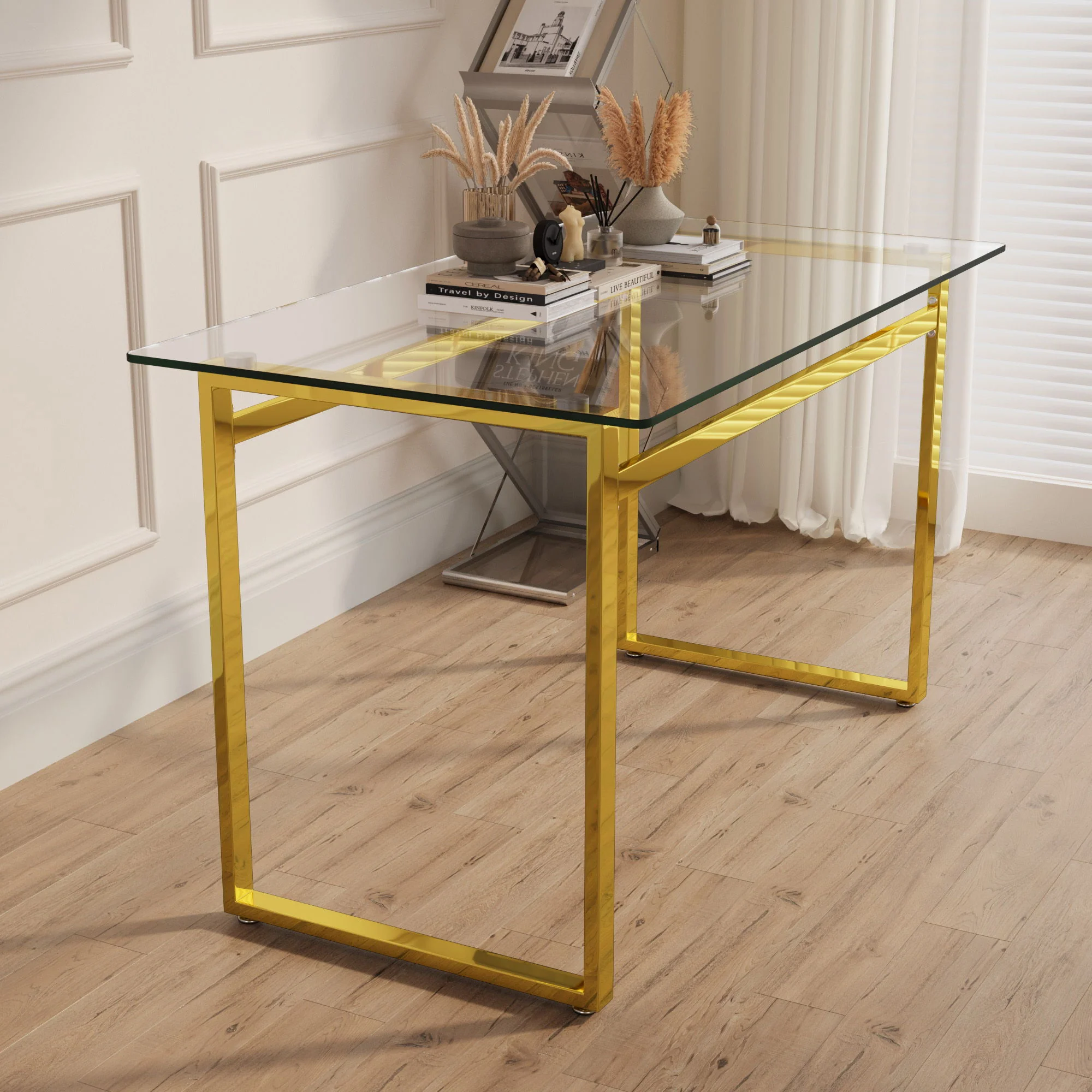 Modern Minimalist Rectangular Dining Table With Tempered Glass Top - Image 4