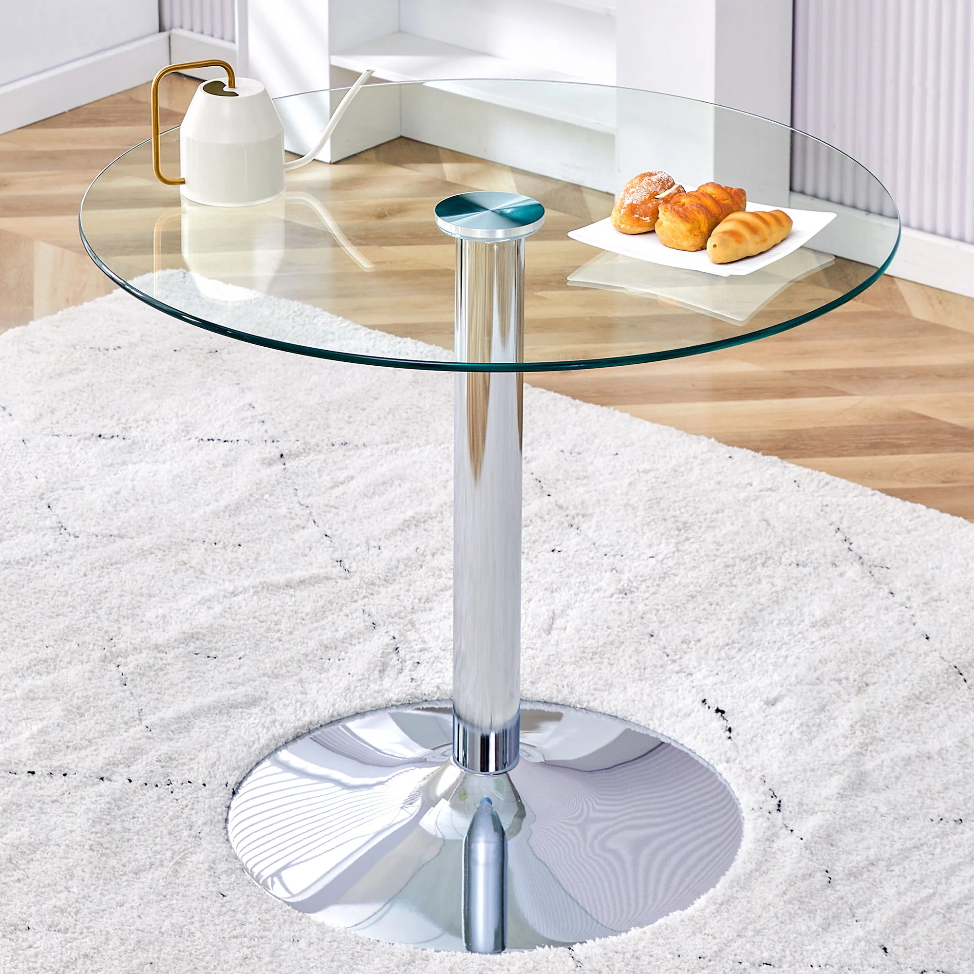 Modern Minimalist Round Dining Table With Glass Top - Image 6