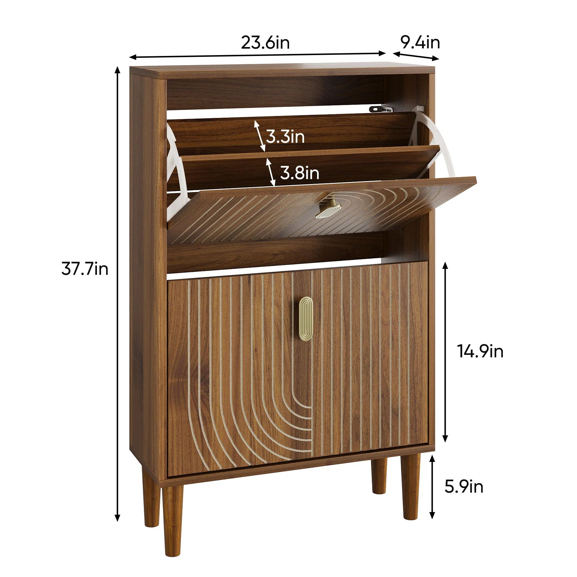 Modern Minimalist Shoe Storage Cabinet With 2 Flip Drawers And Metal Handles - Brown - Image 7