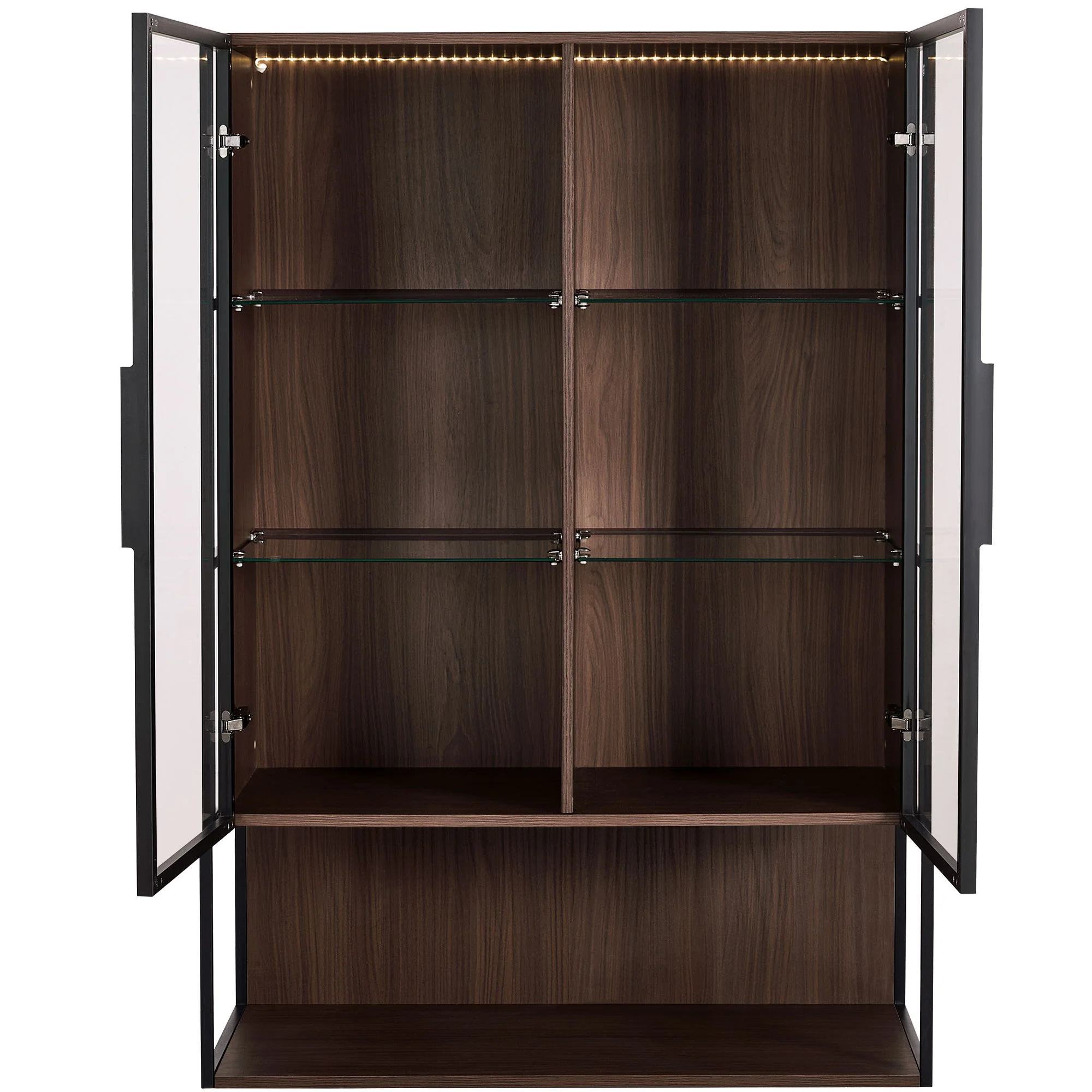 Modern Minimalist Tall Lighted Display Cabinet With Tempered Glass Door - Black / Dark Walnut - Image 6