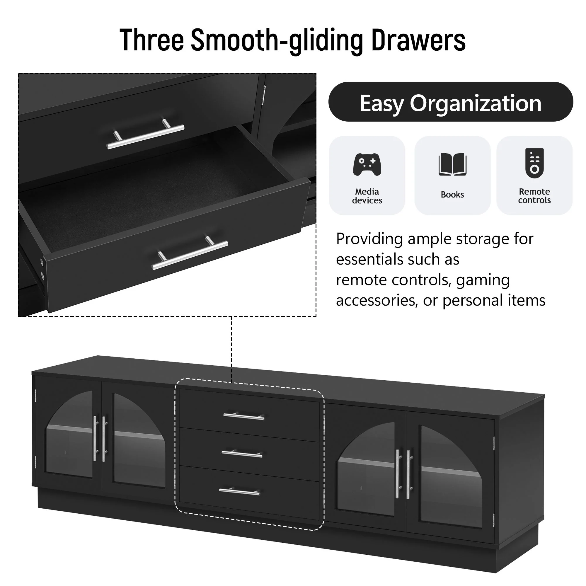 Modern Minimalist TV Stand, Entertainment Center Media Console Cabinet With Adjustable Shelves For Living Room - Image 10